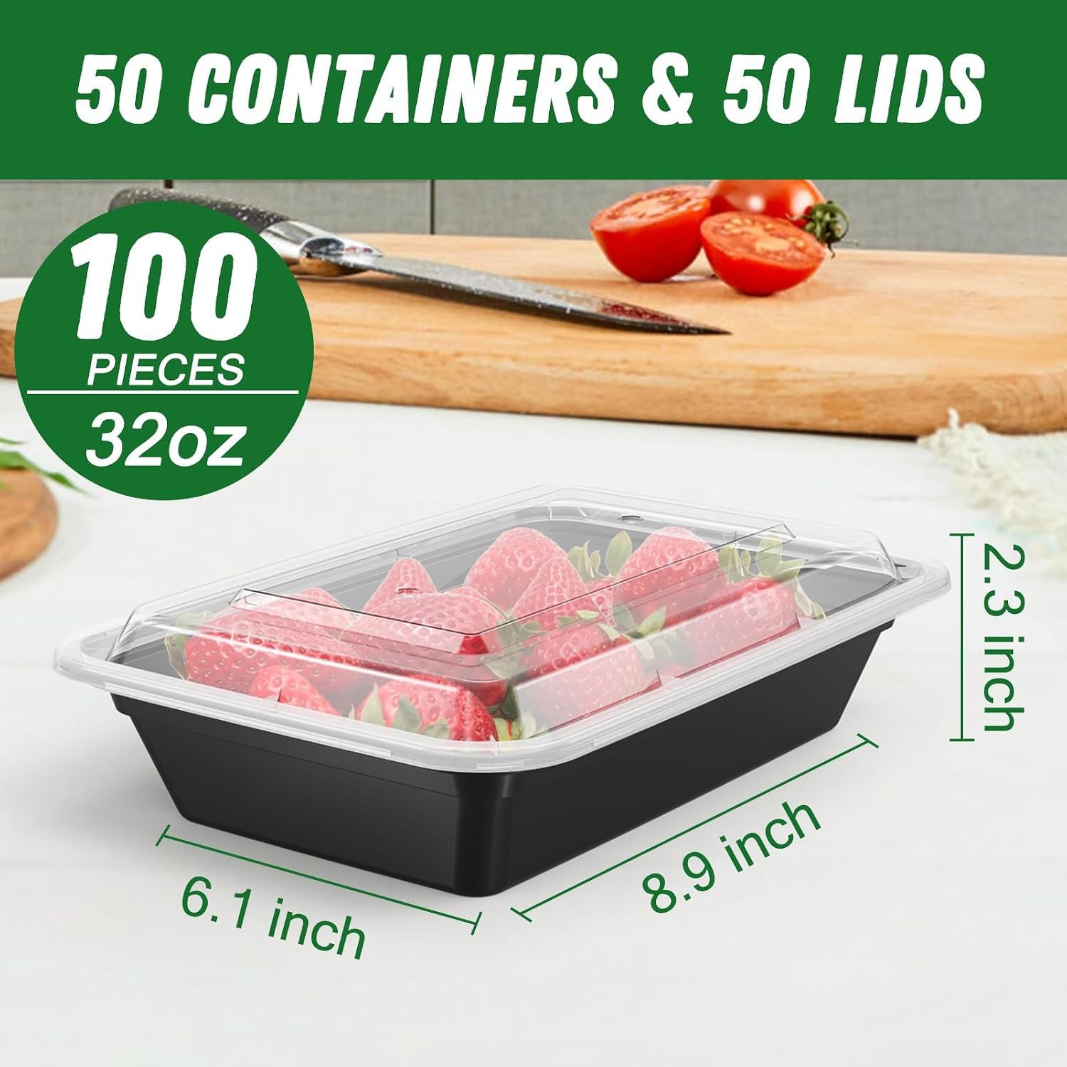 Dealusy 50 Pack (100-Piece) 32 oz Meal Prep Containers Reusable with Lids - Image 2
