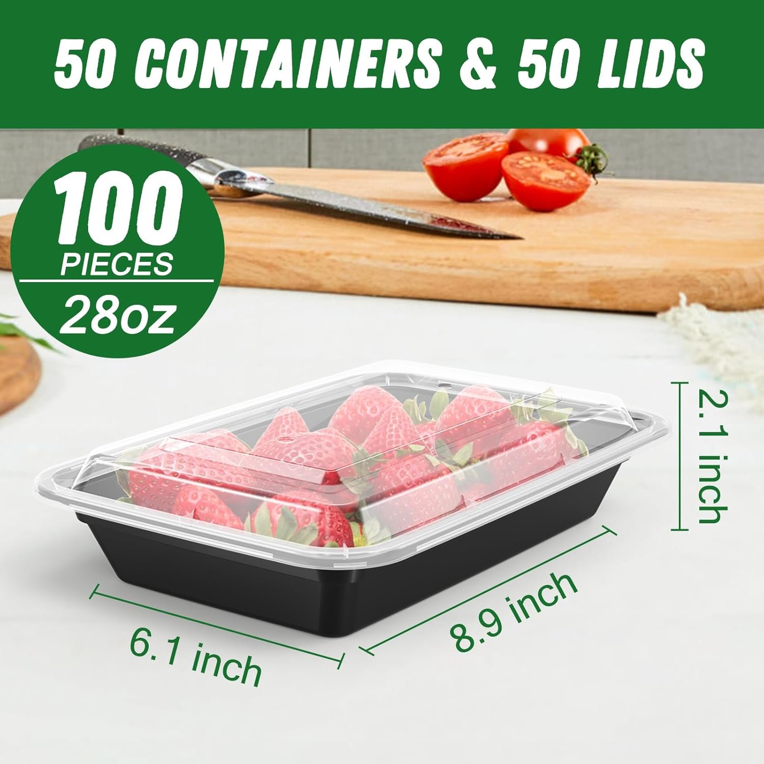 Dealusy 50 Pack (100-Piece) 28 oz Meal Prep Containers Reusable with Lids - Image 2