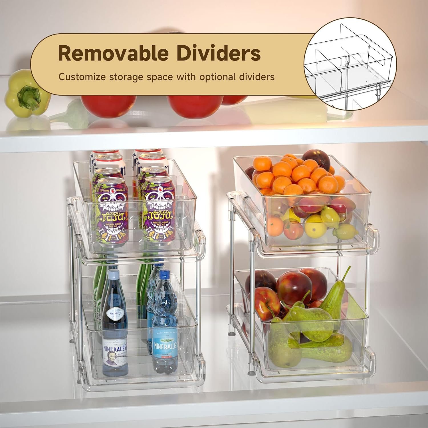 HIHEGD 2-Tier Bathroom Organizer with Dividers, Clear Under Sink and Pull-Out Cabinet Organizer for Kitchen and Pantry Storage - Image 5