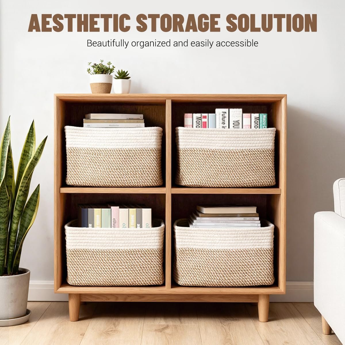 5 Pack Woven Storage Baskets, Decorative Storage Bins for Organizing - Image 2