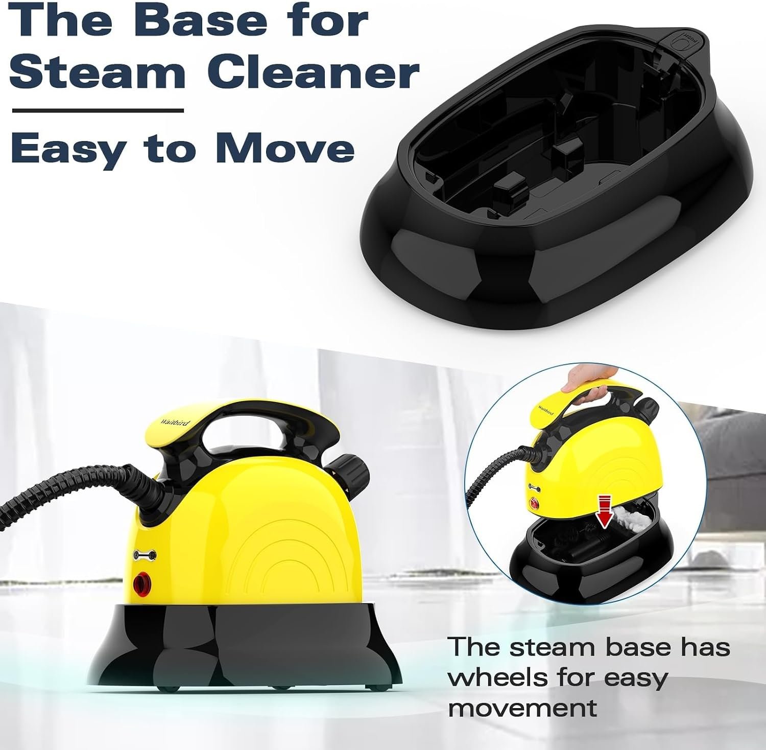 Waitbird steam cleaner base, detachable, easy to assemble, with wheels for easy movement, suitable for home steam cleaners. - Image 2