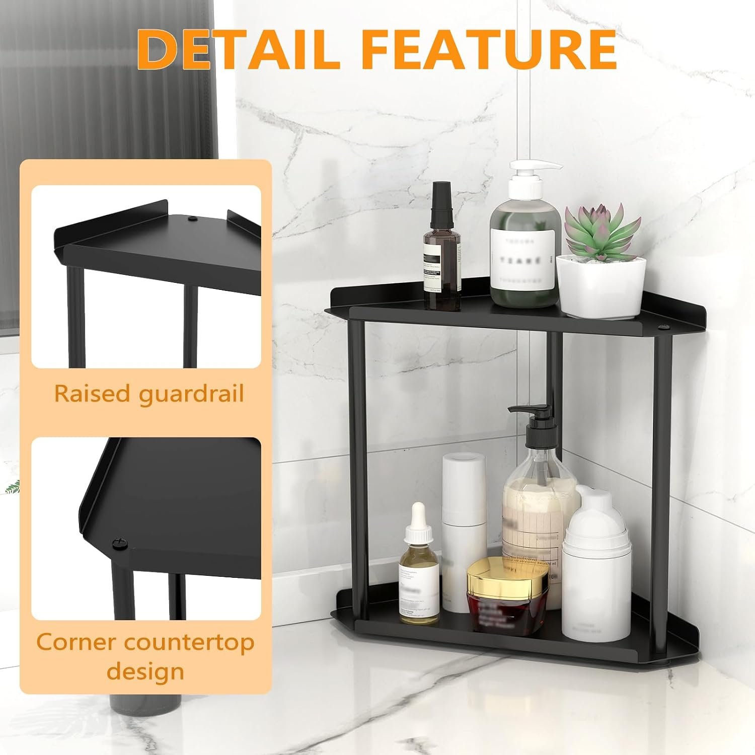 Jesginboo 2 Tier Bathroom Counter Organizer, Vanity Organizer Corner Shelf - Image 7