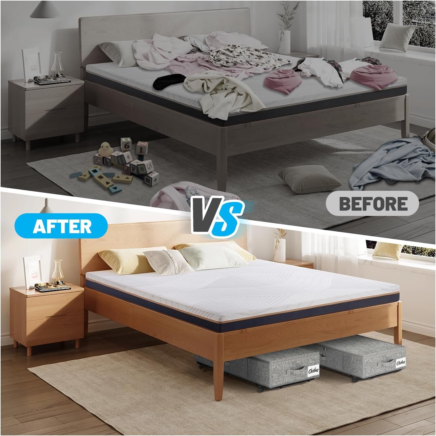 Large Sturdy Under Bed Storage with Wheels, 2 Pack 50L Rolling Underbed Storage Bins, Under Bed Containers Drawer with Metal Bottom Support, Bedroom Organizer with Lids for Clothes, Shoes, Blankets - Image 9