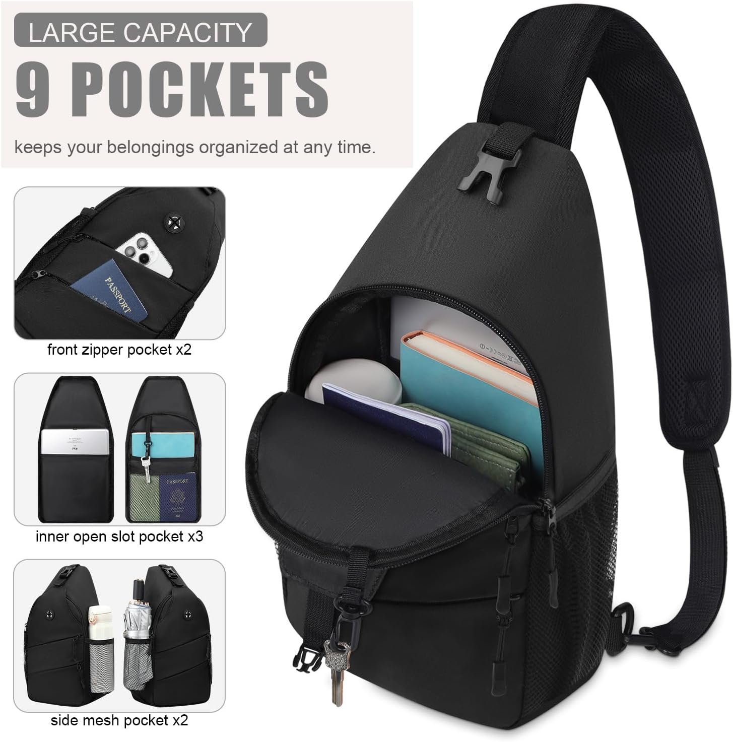 Pritent Crossbody Bags for Women Men Trendy Sling Bag Backpack Casual Chest Bag with Convertible Shoulder Strap - Image 3