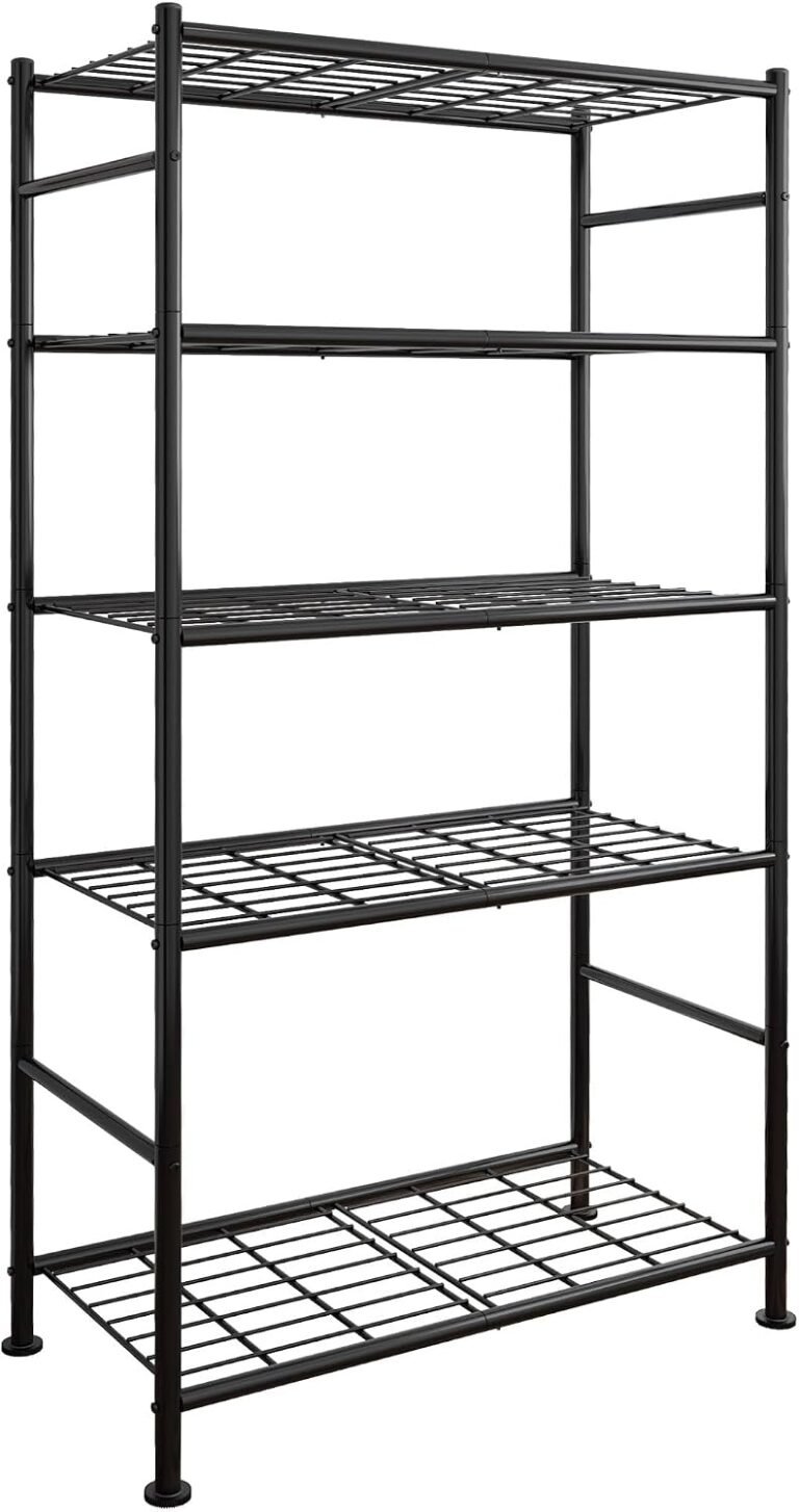 Sakugi Storage Shelves - 5 Tier Shelf Organizer, Heavy Duty Garage Shelving Unit with Leveling Feet, Stable Metal Shelves Organizer for Pantry, Kitchen and Closet, 33.0" W x 12.6" D x 72.0" H, Black