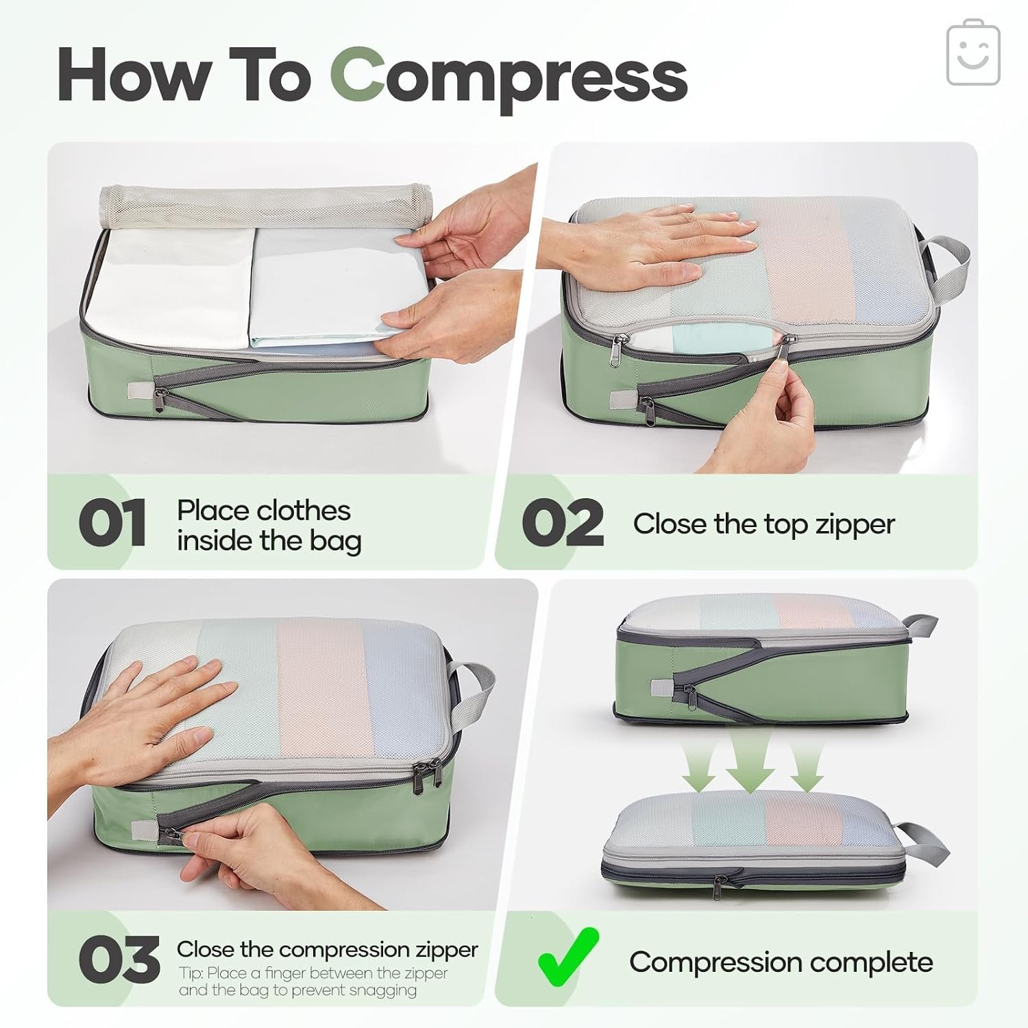 Veken 11 Set Compression Packing Cubes for Travel Essentials,Compressible Expandable Large Luggage Suitcase Organizer Bags for Clothing,Space Saver Bags with Over 1000 pcs of Mesh Holes(Matcha Green) - Image 3