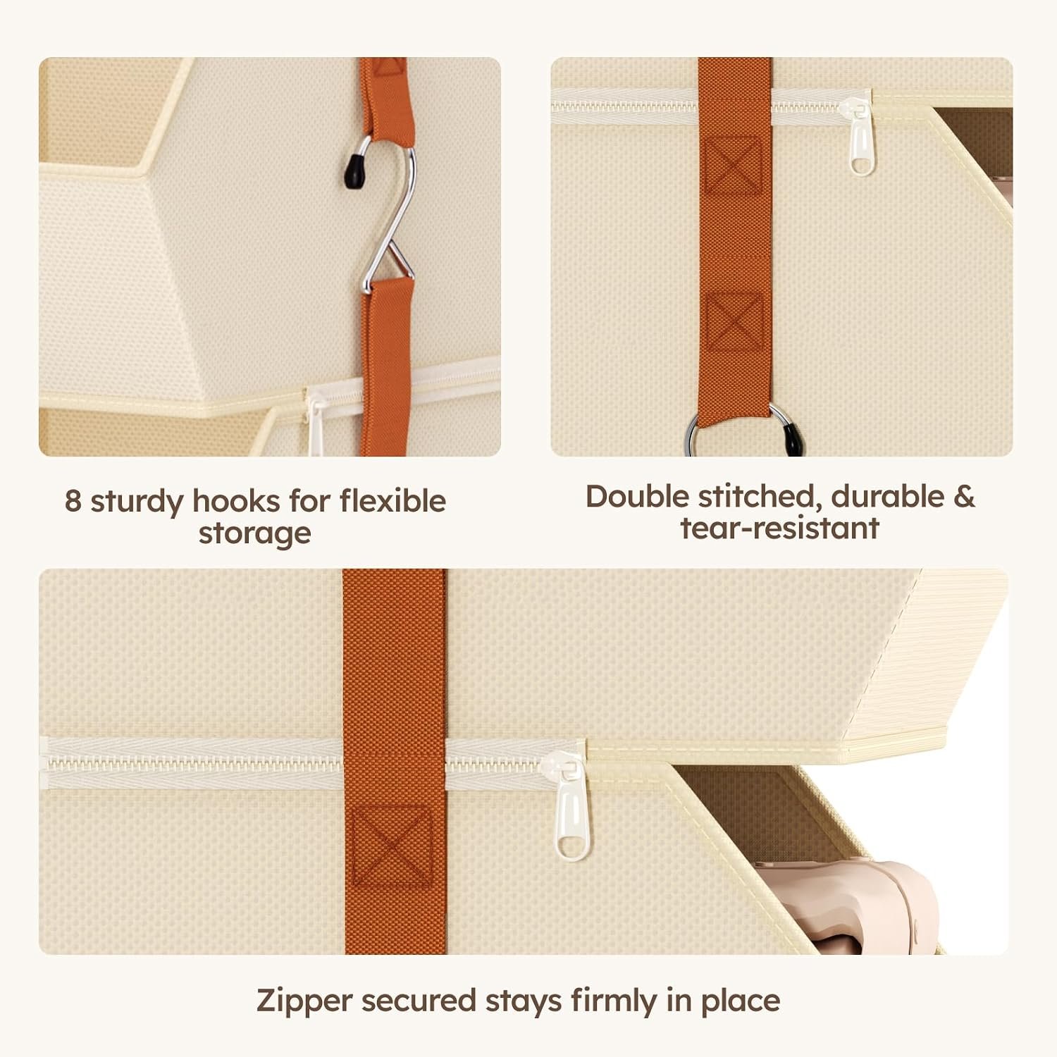 Homsorout Hanging Closet Organizer 4 Tier - Clothes Hanging Shelves, Space-Saving Closet System, Fabric Storage Bins Bedroom Organization, Collapsible Baskets for Home, Dorm, Rv, Beige - Image 8