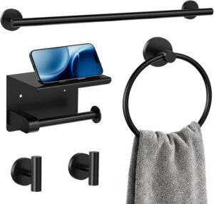 5-Piece Matte Black Bathroom Towel ...