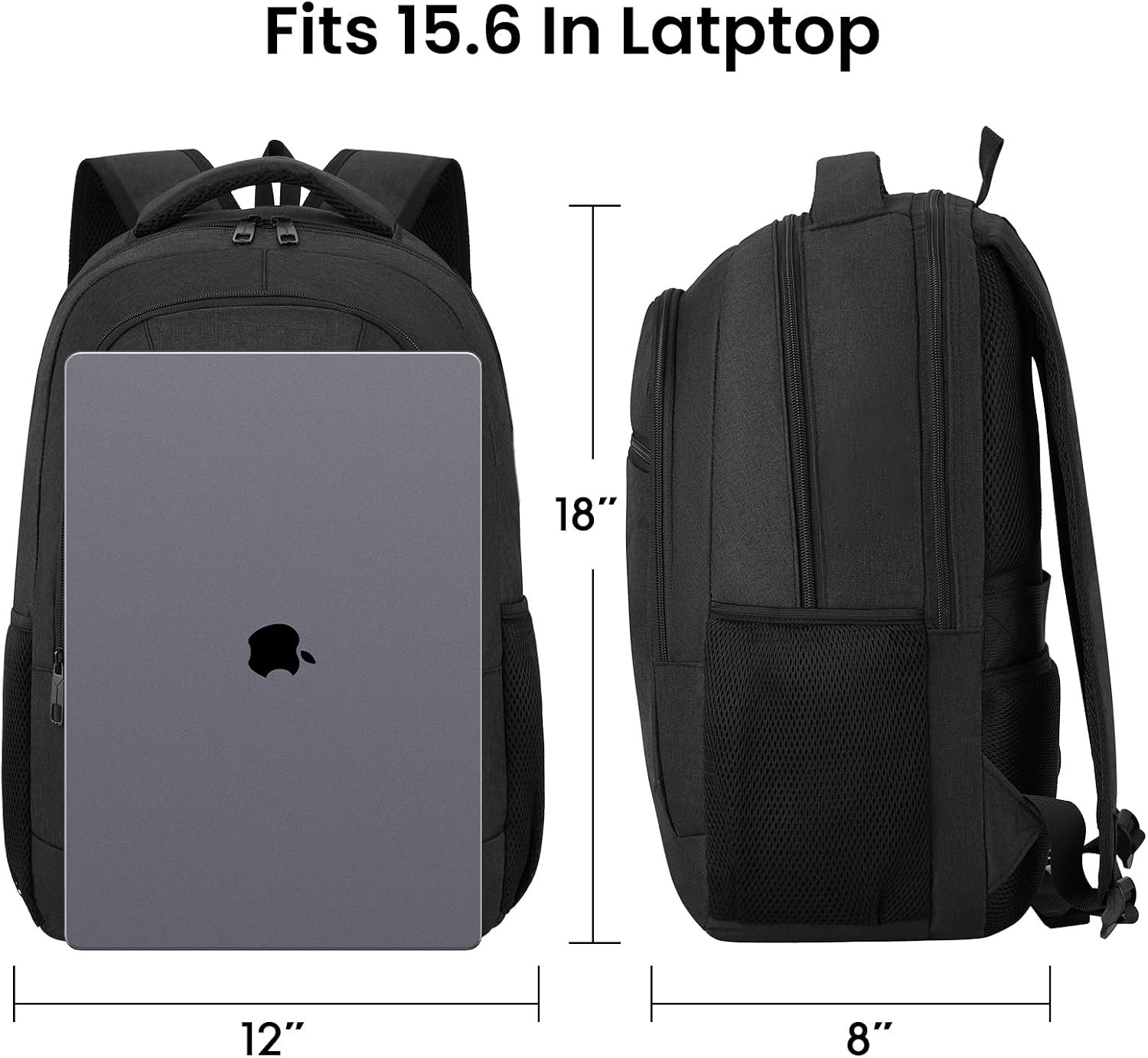BIKROD Backpack for Men and Women, Backpacks for School Teen Boys, Colleges Water Resistant Back Pack with USB Charging Port, Sturdy Computer Bag Gifts Fits 15.6 Inch Laptop, Black - Image 4