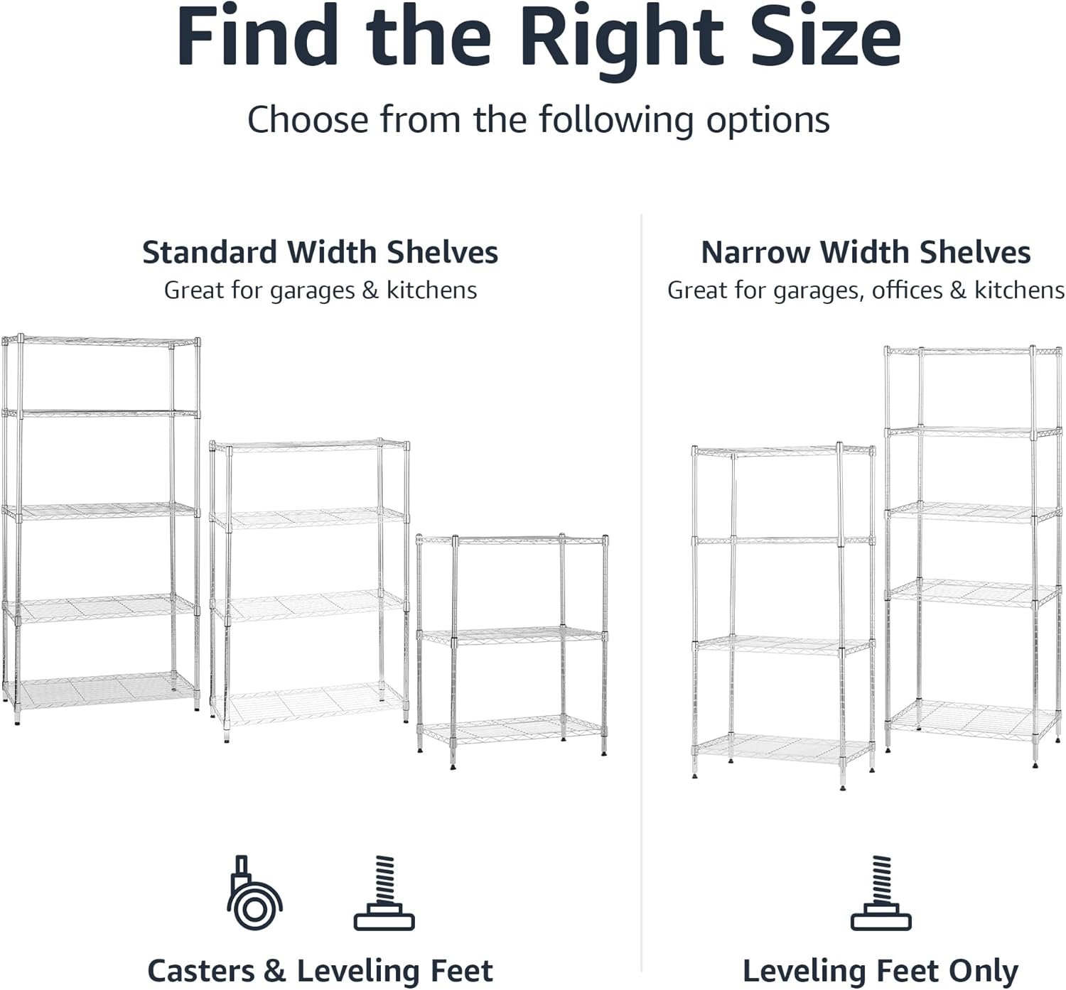 Amazon Basics 5-Shelf Adjustable, Heavy Duty Storage Shelving Unit on 4" Wheel Casters, Easy to Move Portable Wire Shelving, No Tools Needed for Easy Assembly, 30" x 14" x 64.8", Chrome - Image 5