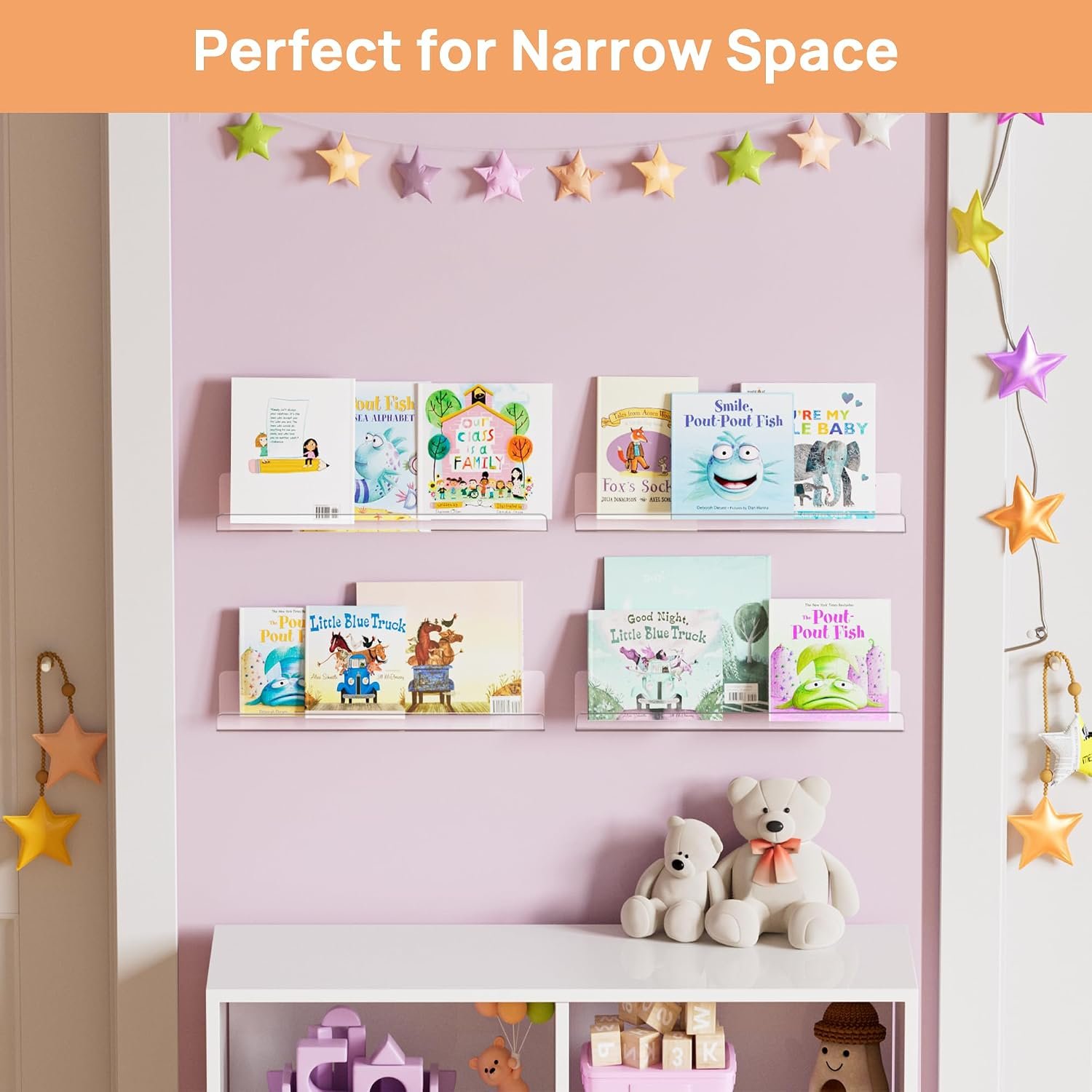 upsimples 4 Pcs 15" Acrylic Shelves for Wall Storage and Organizer, Clear - Image 8