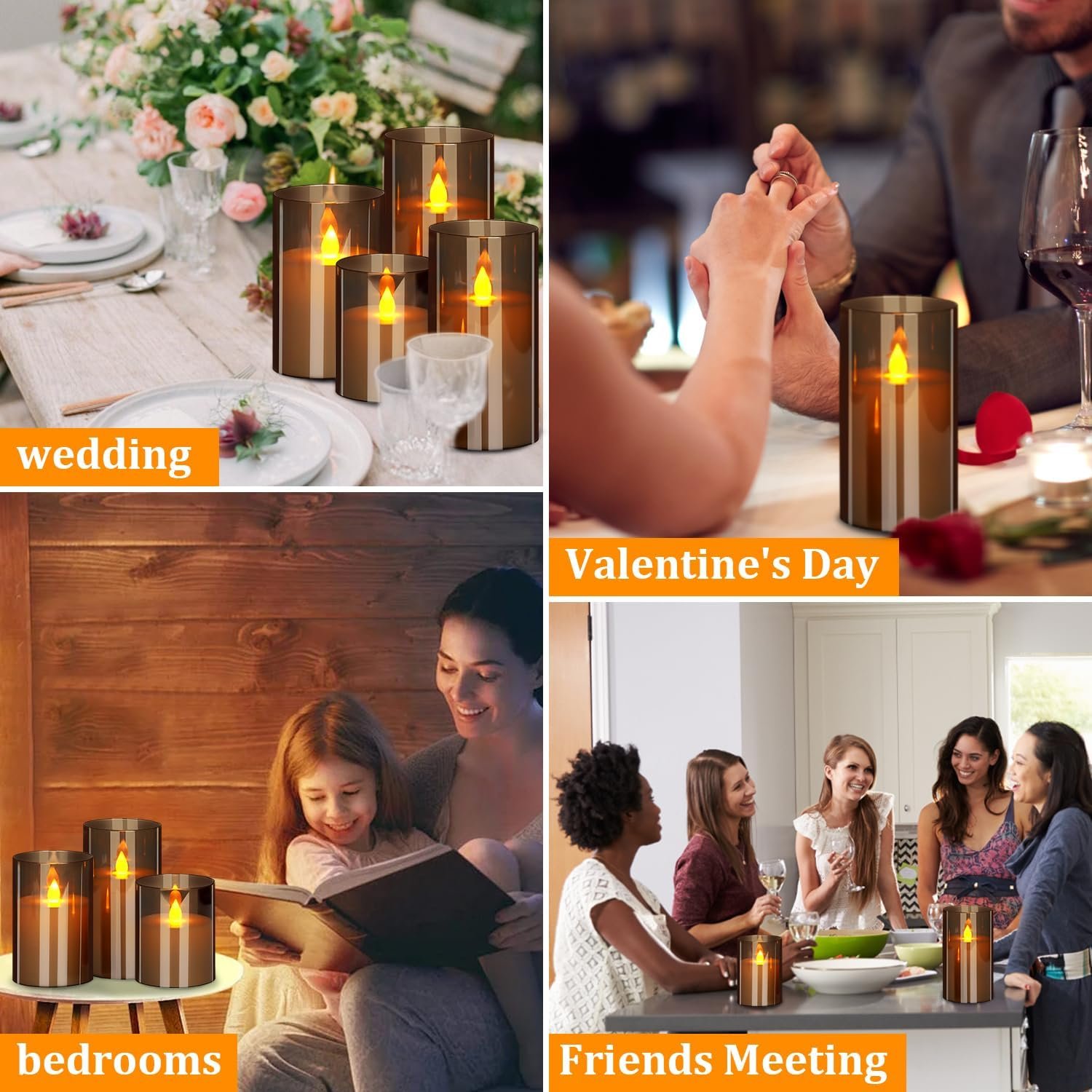 wemarry Flameless Candles 4" 5" 6" Acrylic Glass Pillars 3" Diameter Battery Operated Flickering Candles Include 8-Key Remote with Timer Function 400+ Hours (Gray, Warm Light 3 Pack) - Image 4