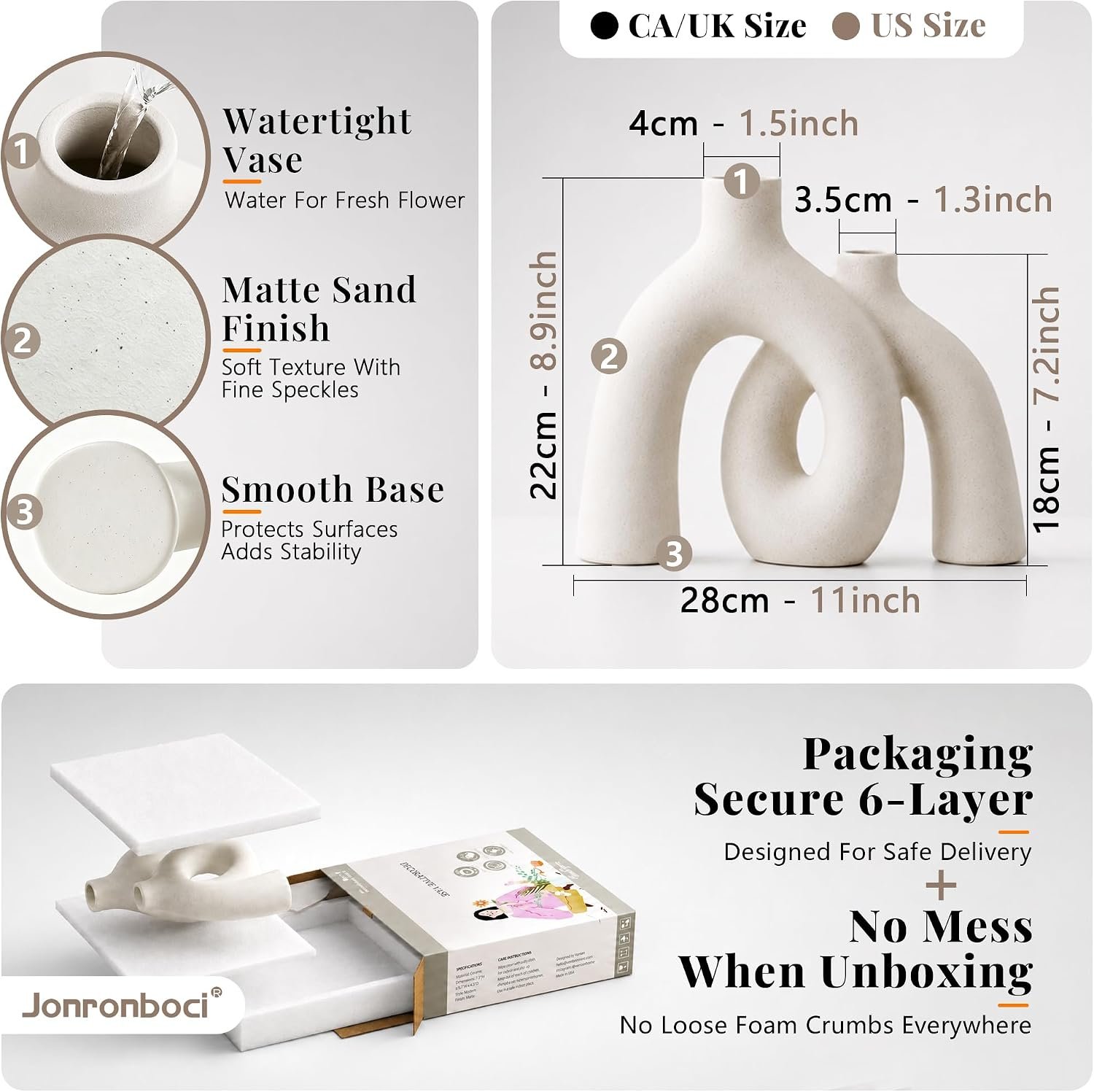 Hug Donut Decorative Ceramic Vase Set for Flower or Home Decor(Cream White) - Image 2