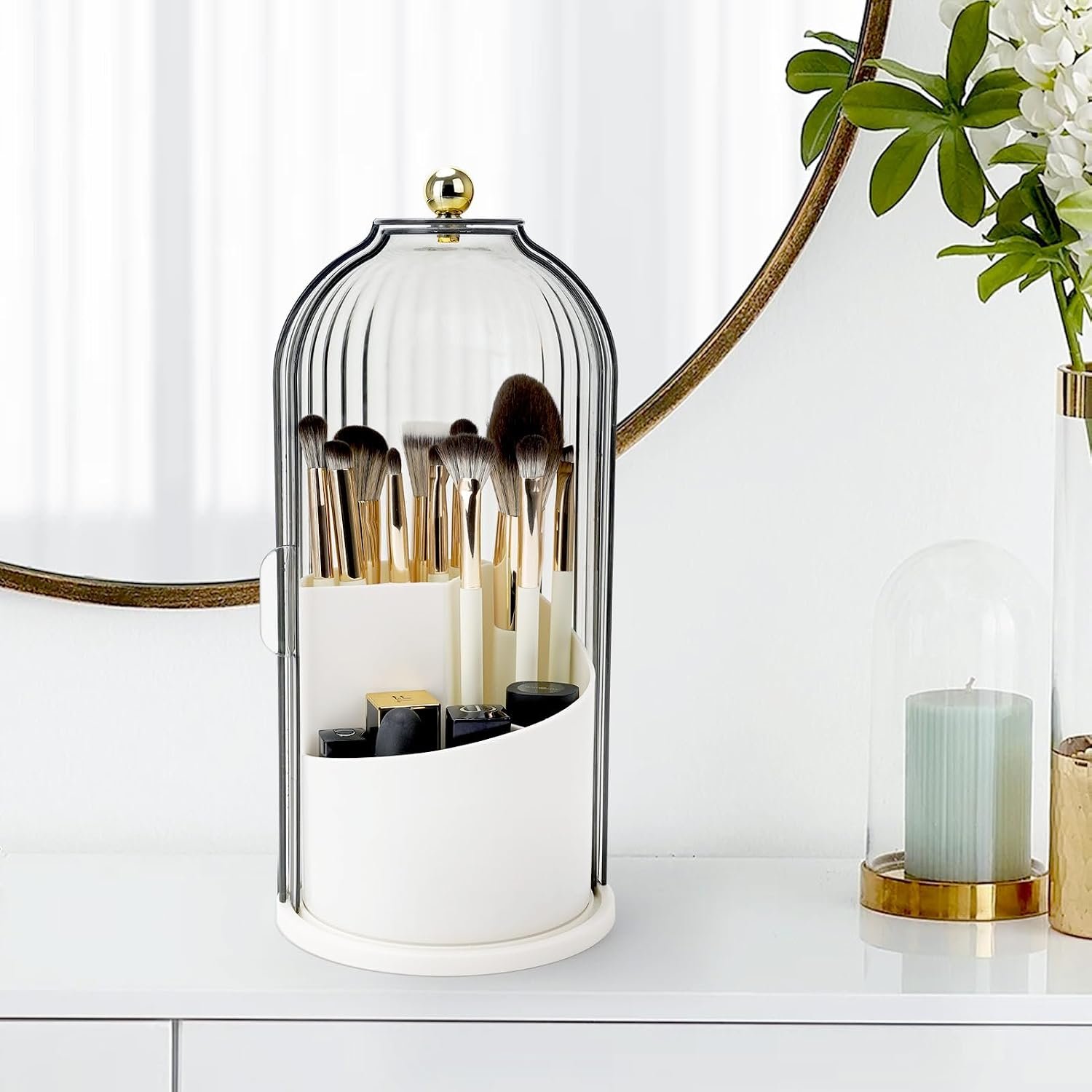 QIYVLOS Toothbrush Holders with Sliding Lid, Rotating 3 Slots Bathroom Organizer Countertop, Tooth Brush Toothpaste Holder Bathroom Counter Stand Sink Organizer Caddy for Vanity Makeup Brushes Holder - Image 7