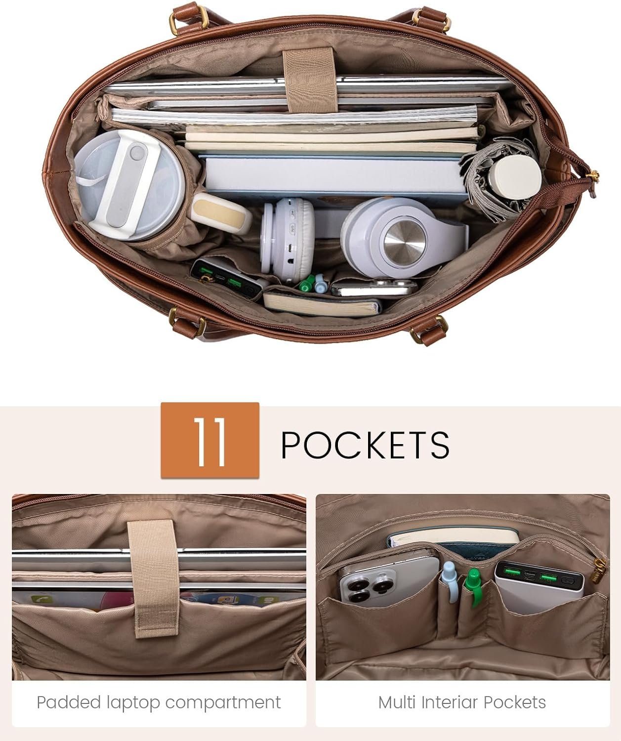 LOVEVOOK Work Tote Bags for Women, Vintage Leather 15.6 Inch Laptop Bag with Large Cup Holder, Teacher Nurse Medical Professional Computer Bag, Office Briefcase Handbag Gift - Image 4