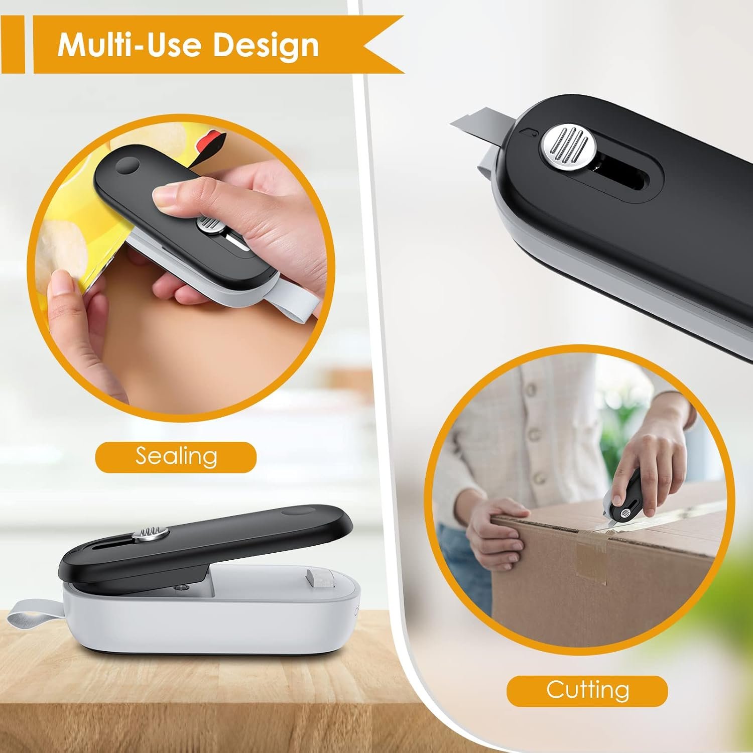 FEPPO Mini Bag Sealer, 2 in 1 Heat Sealer with Cutter, Portable Resealer Machine for Chip, Plastic Bags Food Storage Snacks (Batteries Included) - Image 3