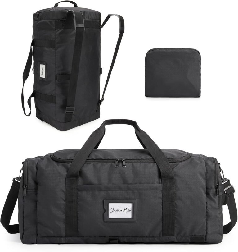 BAGSAMRT 60L Foldable Duffle Bag for Travel, Large Travel Duffel Bag for Men, 4 in 1 Travel Backpack, Carry on Weekender Bag, Black