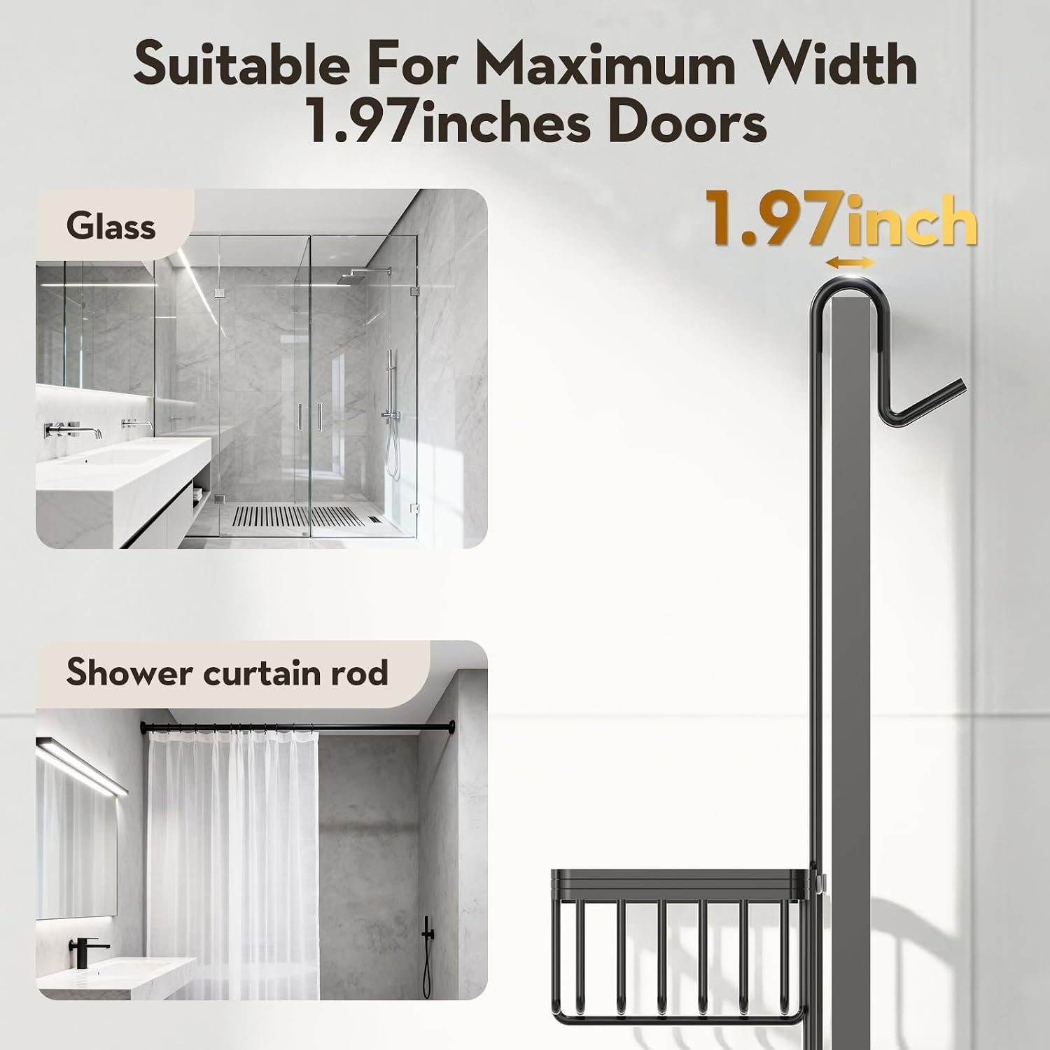 Over the Door Shower Caddy Hanging With Double Soap Holder Never Rust Aluminum Shower Shelf With 4 Hooks Hanging Bathroom Organizer No Drilling Shelves for Bathroom Storage Black - Image 7