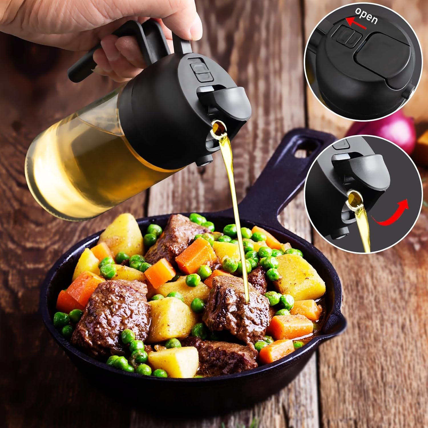 2 in 1 Glass Oil Sprayer & Dispenser,16oz/470ml Olive Cooking, Air Fryer, and Salad, for Kitchen Gadgets and Air Fryer Accessories, w/Stickers (Black) - Image 4