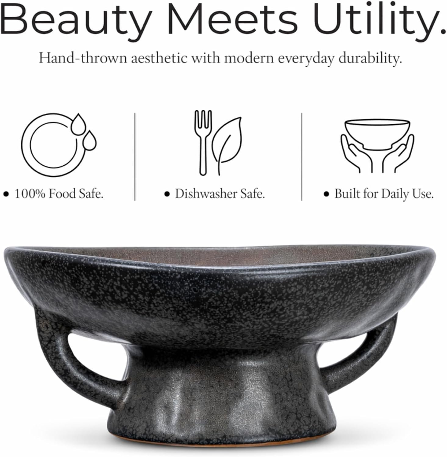 Creative Co-Op Stoneware Bowl with Handle and Base, Black Reactive Glaze - Image 10