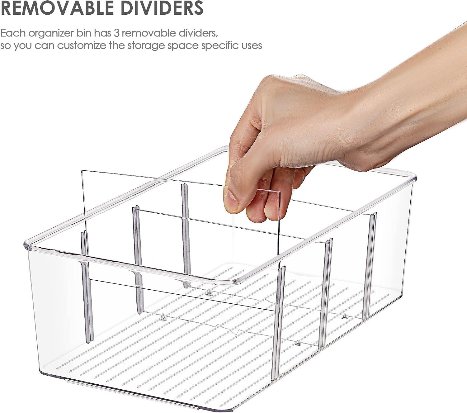Vtopmart 8 Pack Food Storage Organizer Bins, Clear Plastic, 4 Compartments - Image 2