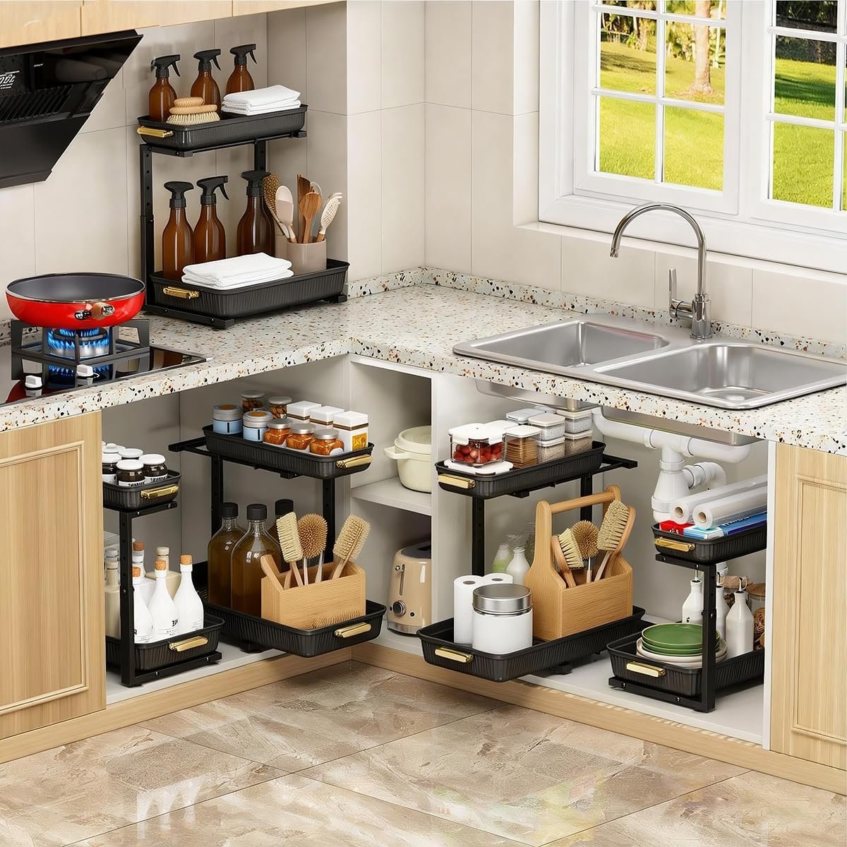 ARSTPEOE Under Sink Organizer - 2 Pack Multi-Purpose Pull-Out Storage Shelf - Image 6