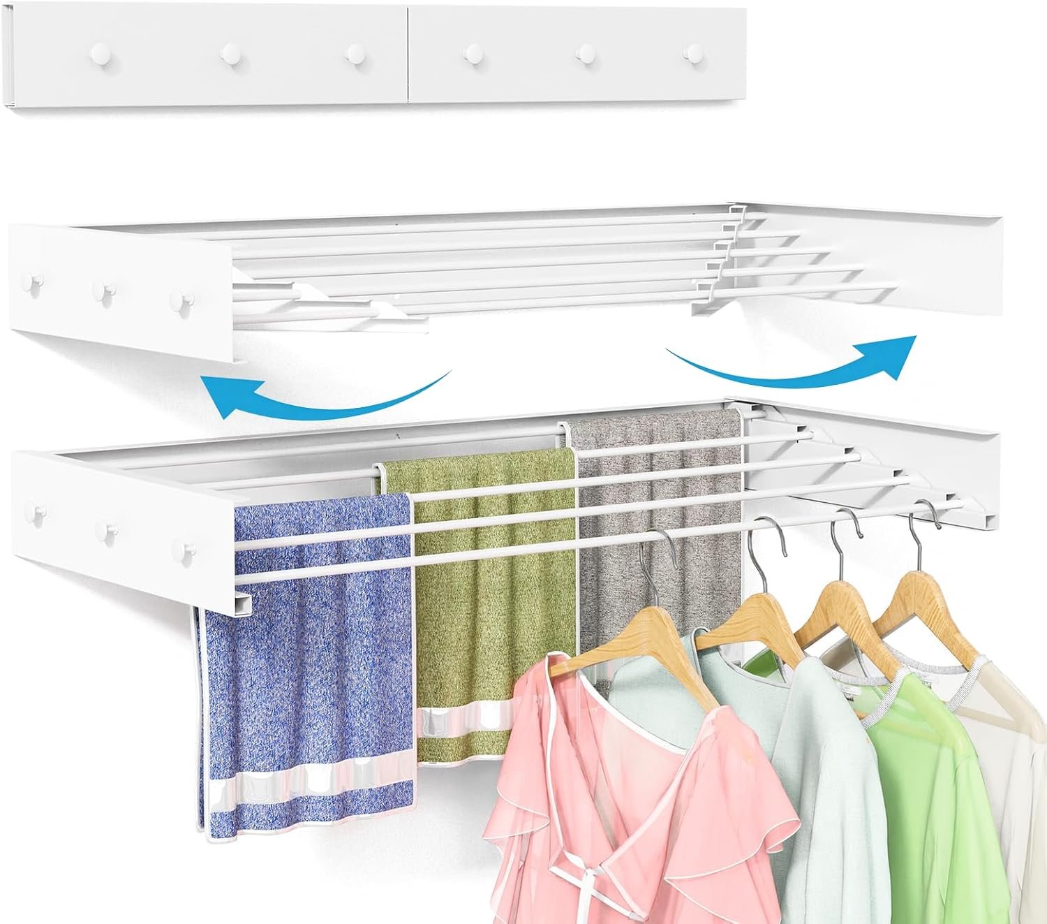 BAKON Wall Mounted Drying Rack 32'', Hidden Clothes Drying Rack for Indoor