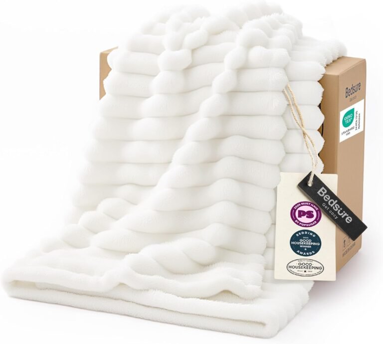 Bedsure GentleSoft White Throw Blanket for Couch - Birthday Gifts for Women Mom Her Girls, Cozy Fleece Blanket for Sofa Bed, Living Room Home Bedroom Decor Dorm Essentials, Off White, 50x60 Inches
