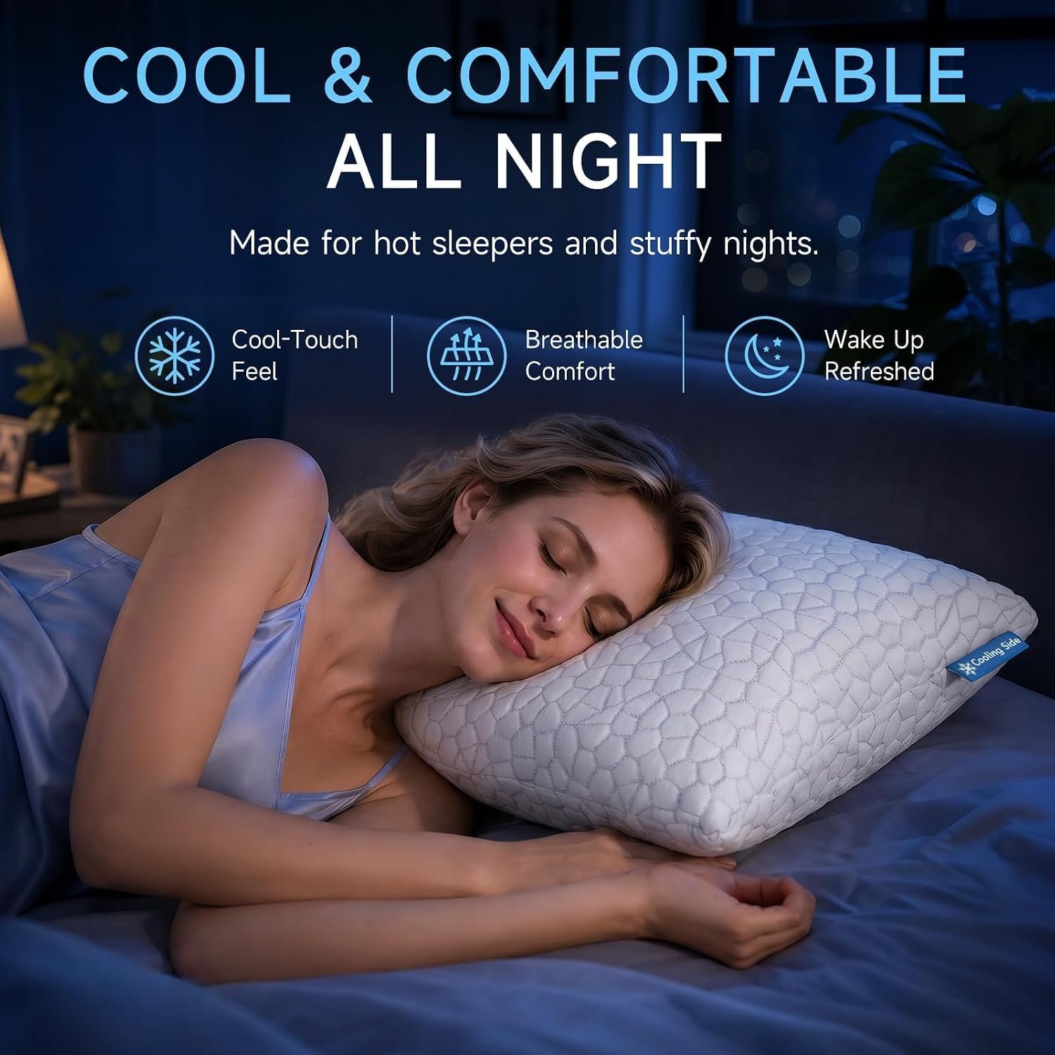QUTOOL Cooling Pillow for Sleeping, CertiPUR-US Shredded Memory Foam Queen Pillows Set of 2, Cool Pillow for Hot Sleepers Adjustable Firm Pillow for Side, Back, Stomach Sleepers Soft Yet Support,White - Image 3