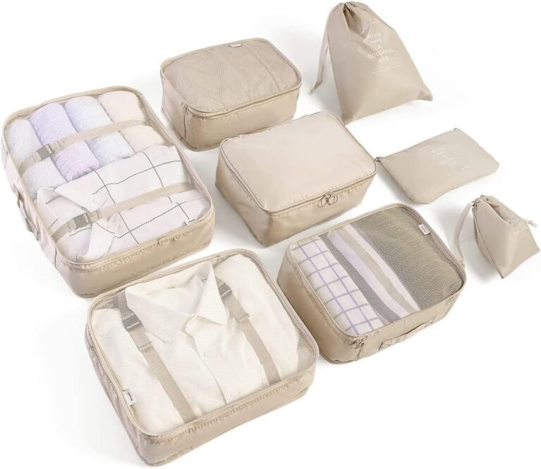 LANSKLBD 6/8 Set Packing Cubes for Suitcases Travel Luggage Packing Organizers,Travel Accessories Essentials Luggage Organizer with Shoe/Tioletry/Laundry Bag (Beige, 8 set)