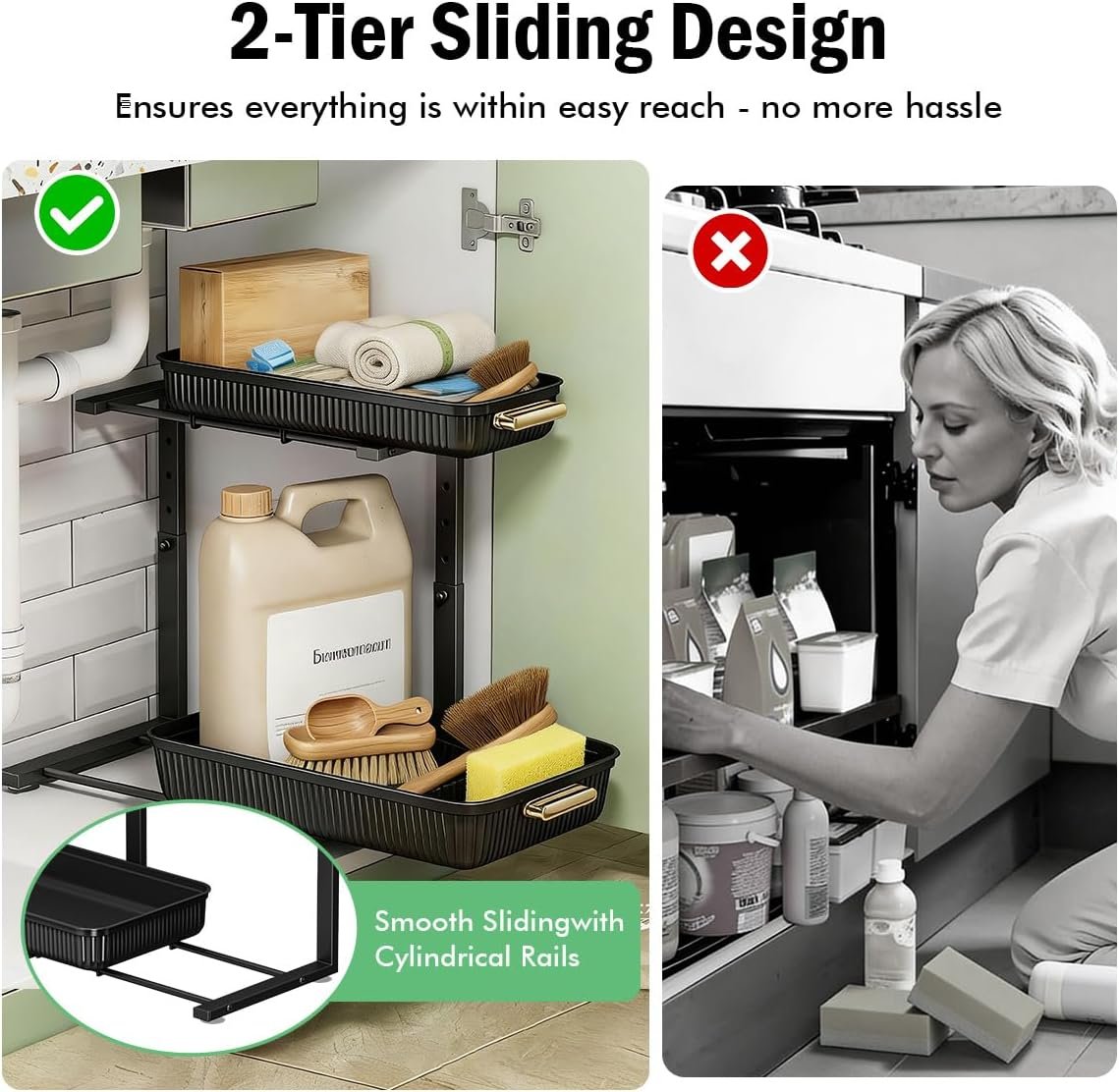ARSTPEOE Under Sink Organizer - 2 Pack Multi-Purpose Pull-Out Storage Shelf - Image 4