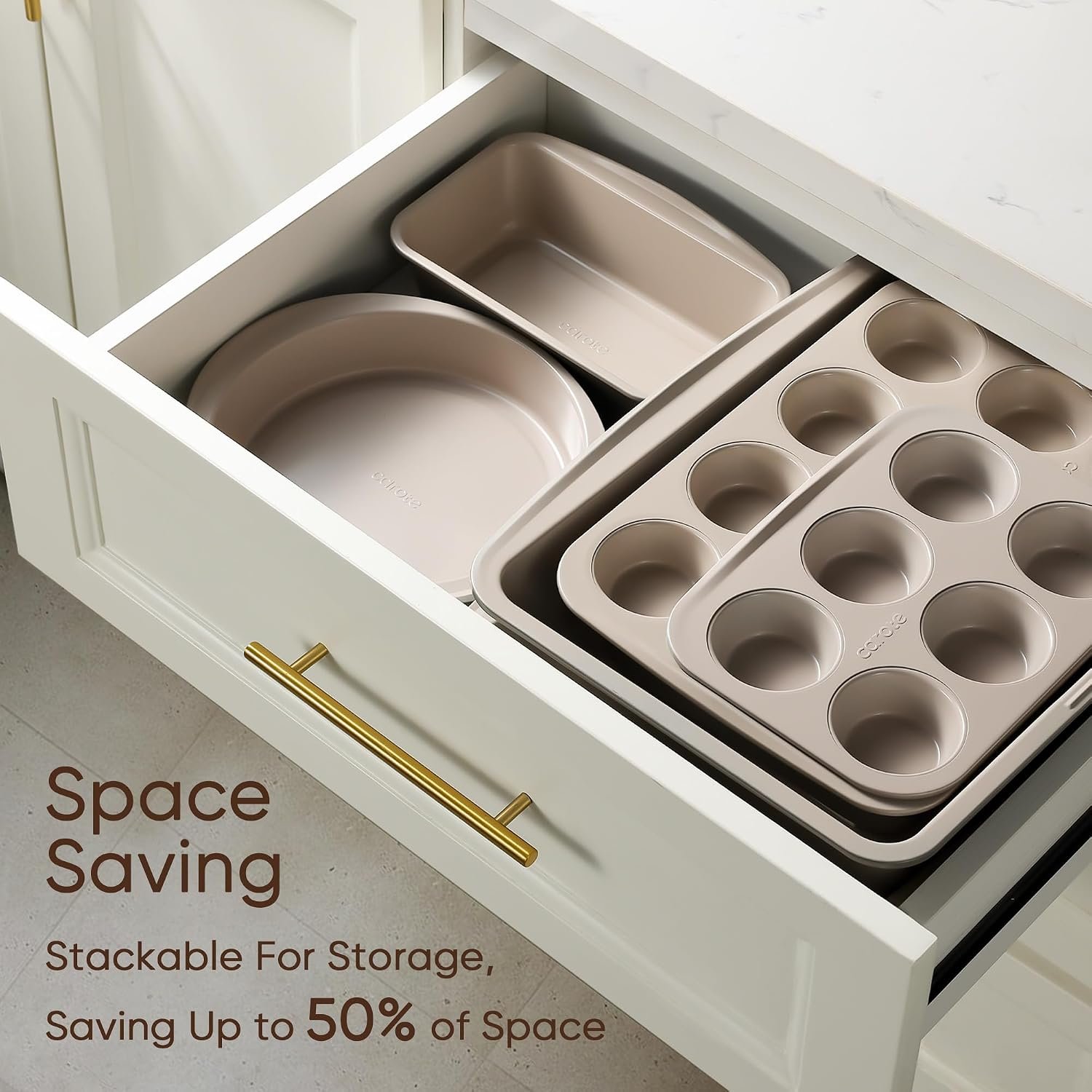 CAROTE 7-Piece Baking Pans Set, Nonstick Bakeware Sets, Gray & Khaki - Image 6