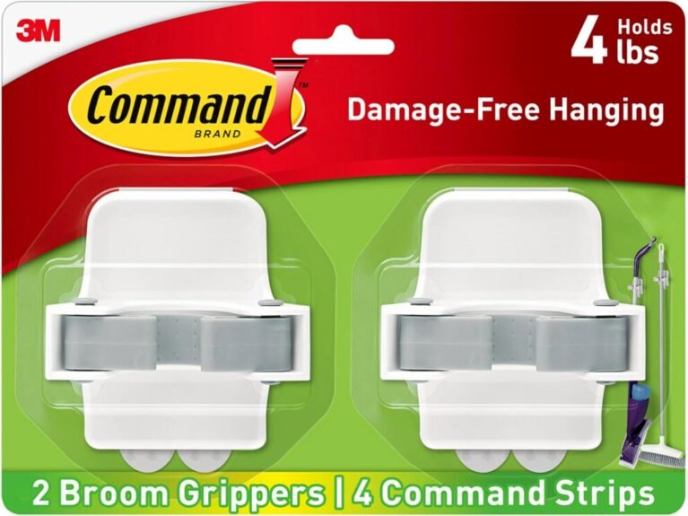 Command Large White Broom Grippers, 2 Broom Grippers, 4 Strips