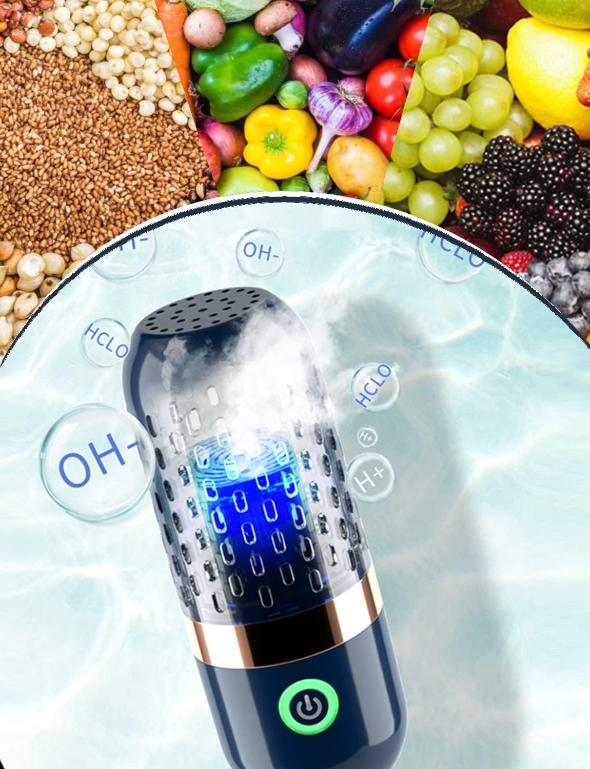 Vegetable and Fruit Cleaner Machine, Purified Water-Proof Fruit Cleaning Device with OH-ion Purification Technology 250min Working time and Wireless Charging, for Cleaning Fruit (Blue) - Image 2