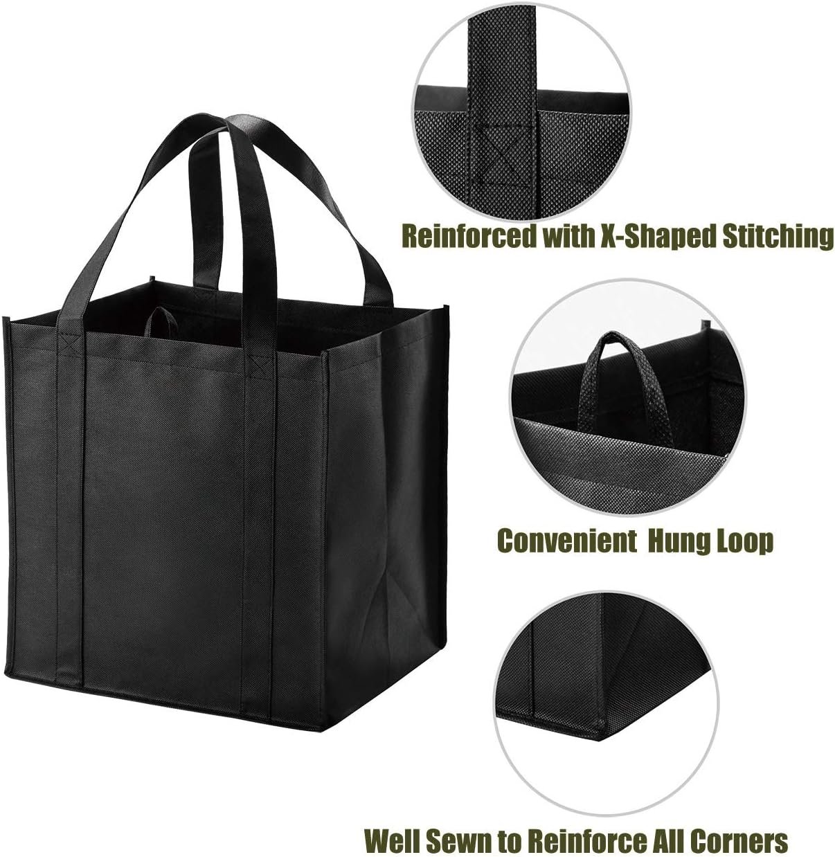 NERUB 10 Pack Reusable Reinforced Handle Grocery Bags - Heavy Duty Large Shopping Totes with Thick Plastic Bottom can hold 40 lbs - Image 3