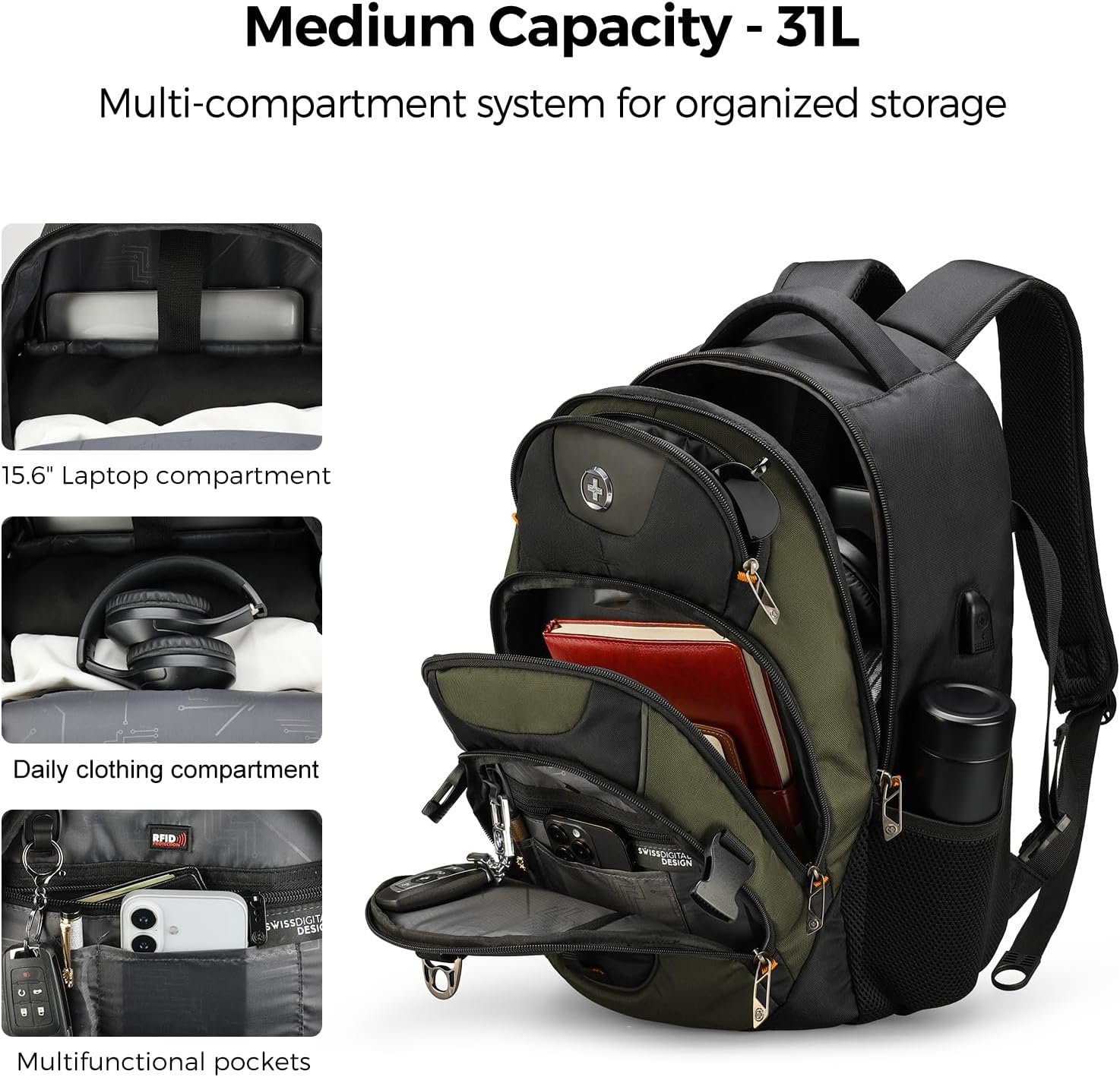Swissdigital Design Travel Backpack for Men with USB Charging Port SD803-26 - Image 7