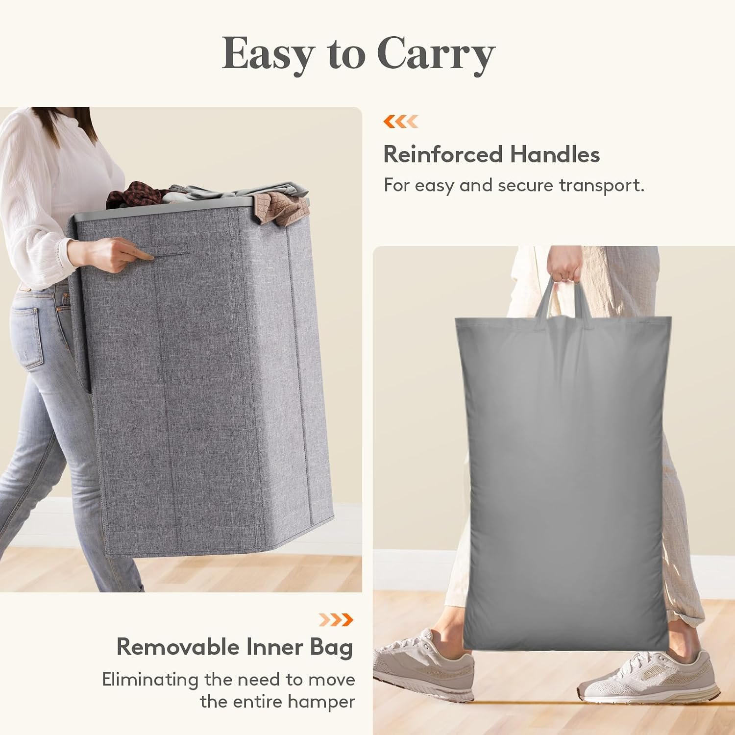 Lifewit 185L 3 Section Laundry Hamper with Lid, Laundry Basket, Light Gray - Image 7