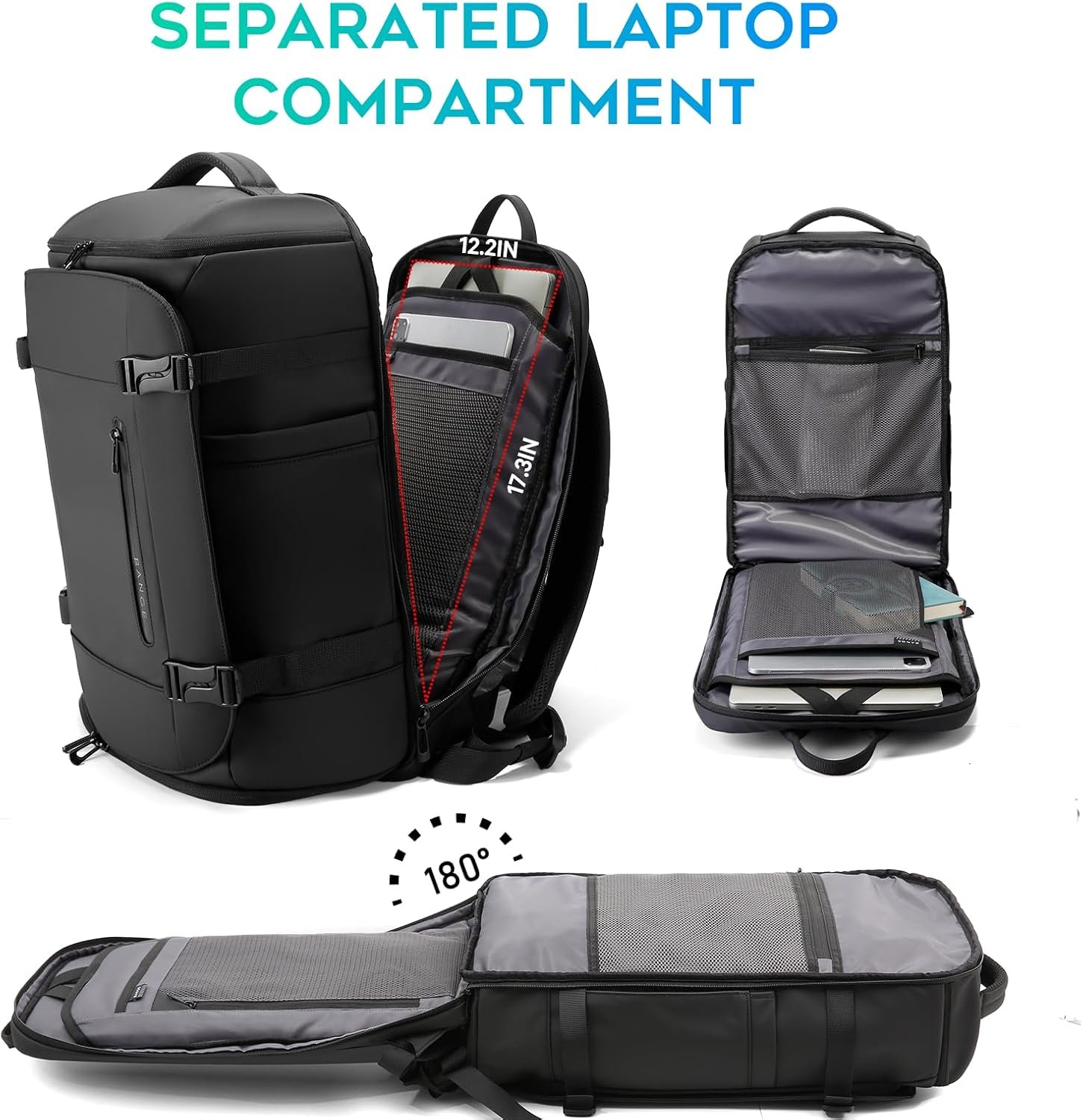 BANGE 40L Travel Backpack with Shoe Compartment, Large Capacity Weekender Bag Daypack Fits 17.3 Inch Laptop, Carry-on Luggage Backpack with Water Bottle Holder for Traveling, Hiking, Business - Image 6