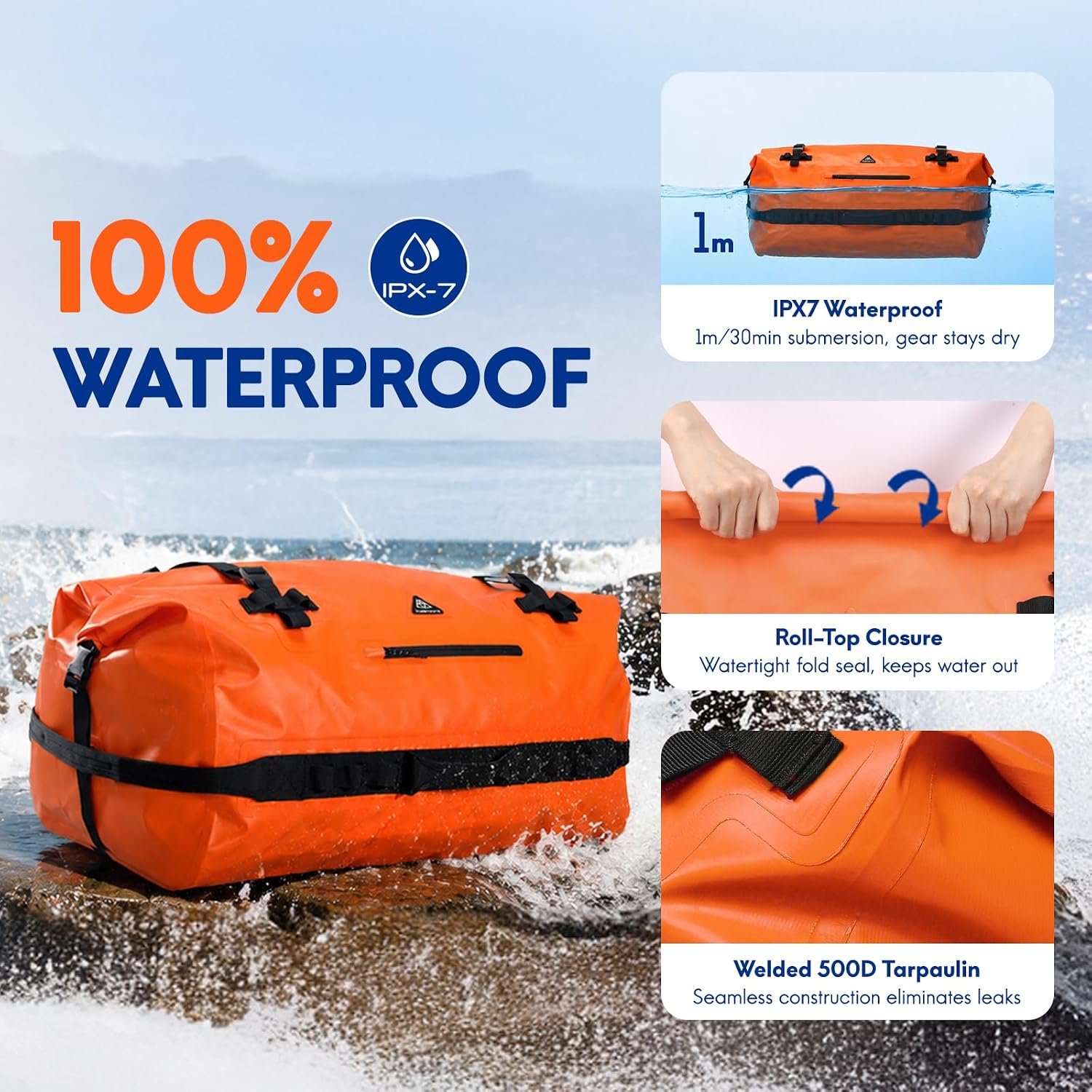 Haimont IPX7 Waterproof Roll-Top Dry Duffel Backpack Bag - Image 2