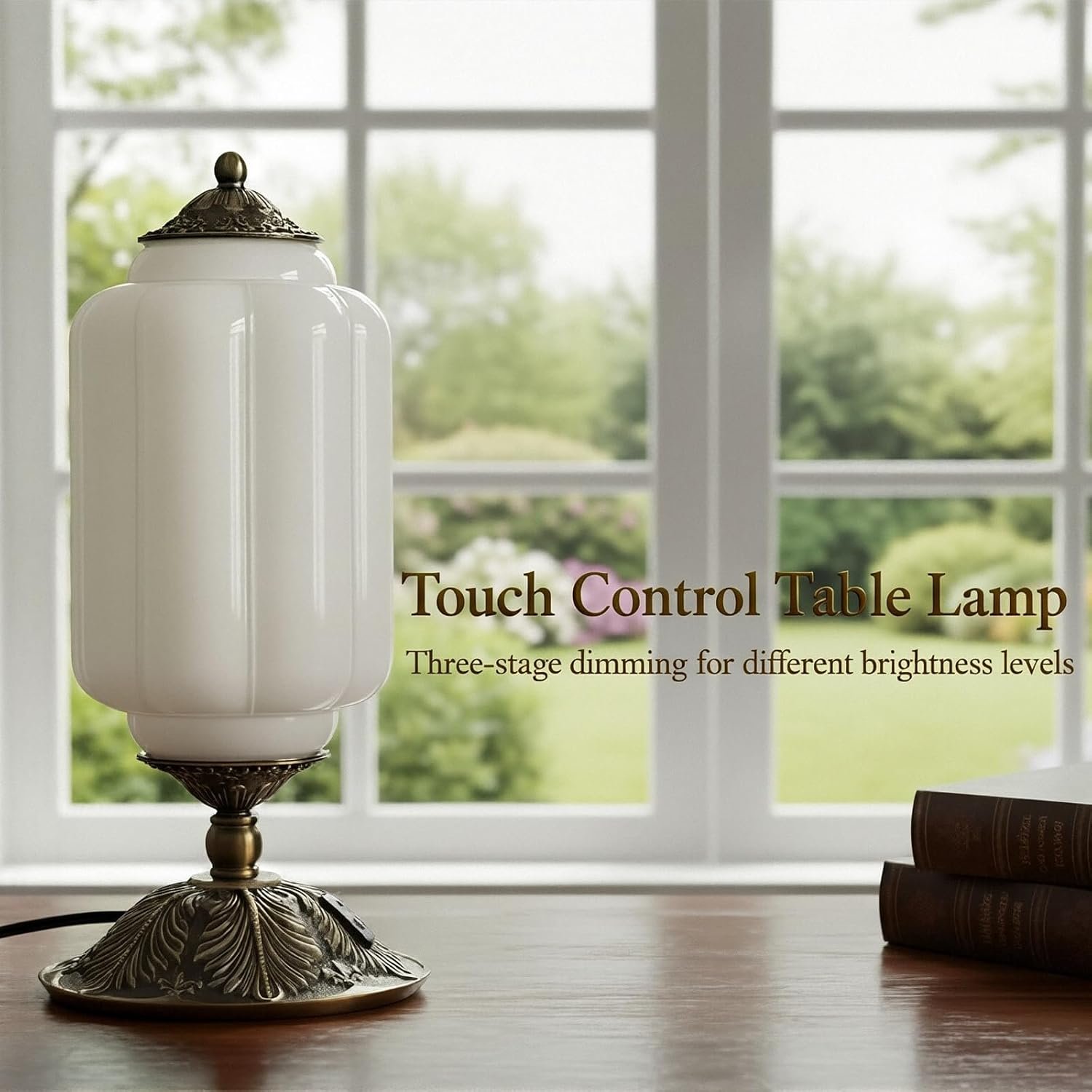 Vintage Touch Bedside Table Lamp, Elegant Green Glass Bedside Desk Lamp 3 Way Dimmable with USB C+A Charging Ports - Bedroom Nightstand & Living Room Essential (Vintage White, 6.5) - Image 9