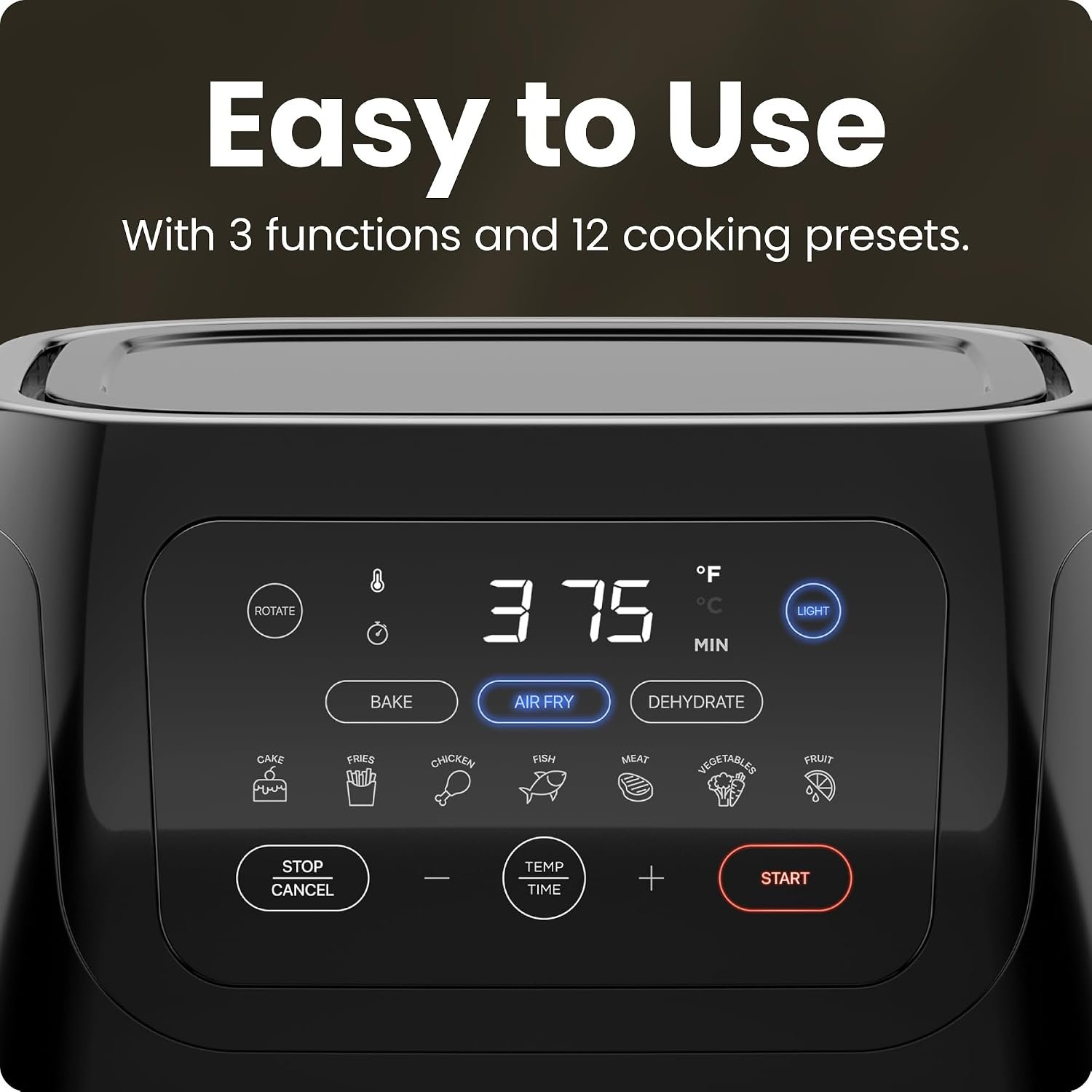CHEFMAN Multifunctional Digital Air Fryer+ Rotisserie, Dehydrator, Convection Oven, 17 Touch Screen Presets Fry, Roast, Dehydrate, Bake, XL 10L Family Size, Auto Shutoff, Large Easy-View Window, Black - Image 5