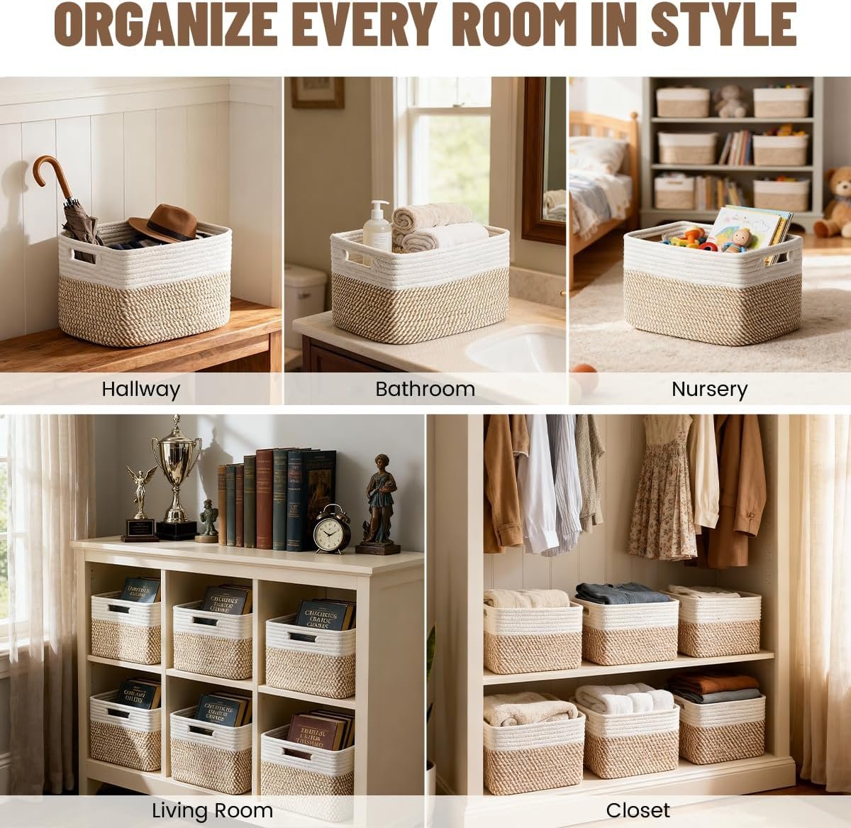 5 Pack Woven Storage Baskets, Decorative Storage Bins for Organizing - Image 4