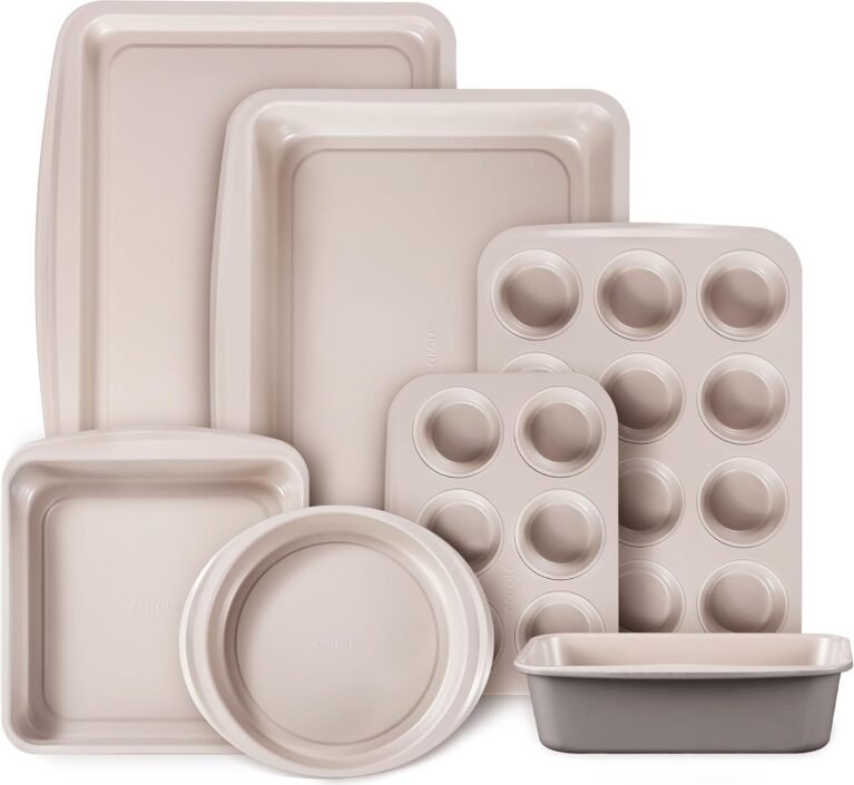CAROTE 7-Piece Baking Pans Set, Nonstick Bakeware Sets, Gray & Khaki