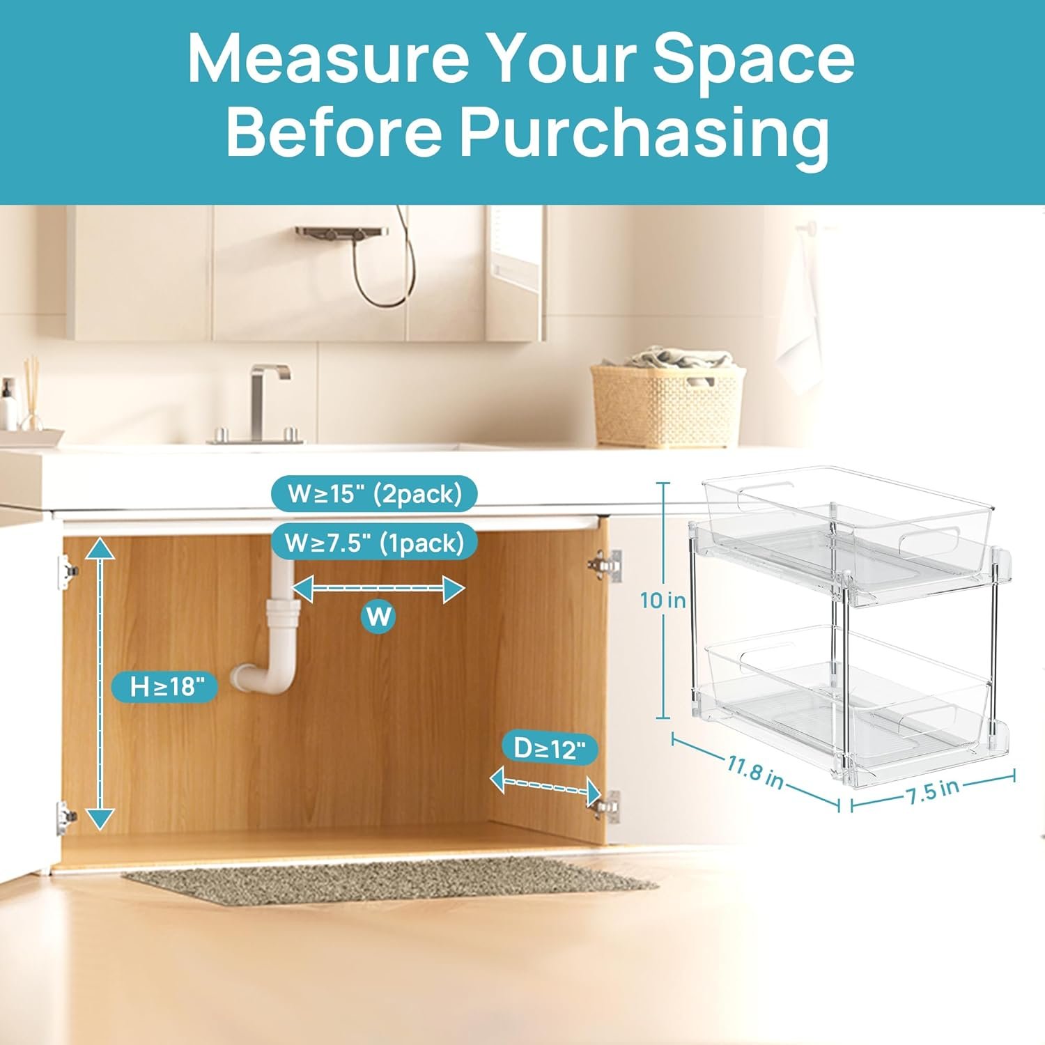 Vtopmart 4 Pack Pull Out Bathroom Under Sink Organizer (S-Standard) - Image 3