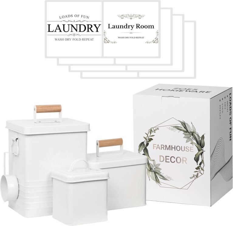 ZOES HOMEWARE 3-Set Laundry Room Organization and Storage | Modern Farmhouse Laundry Room Decor | Laundry Container for Organizing Laundry Pods, Laundry Powder, Dryer Sheets, Dryer Balls, Cream White