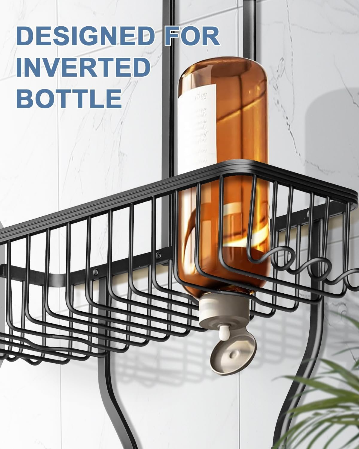 Shower Caddy Hanging - Never Rust Shower Hanging Organizer - Aluminum Over the ShowerHead Caddy with Soap Basket and 6 Hooks for Razor/Sponge (Black) - Image 5