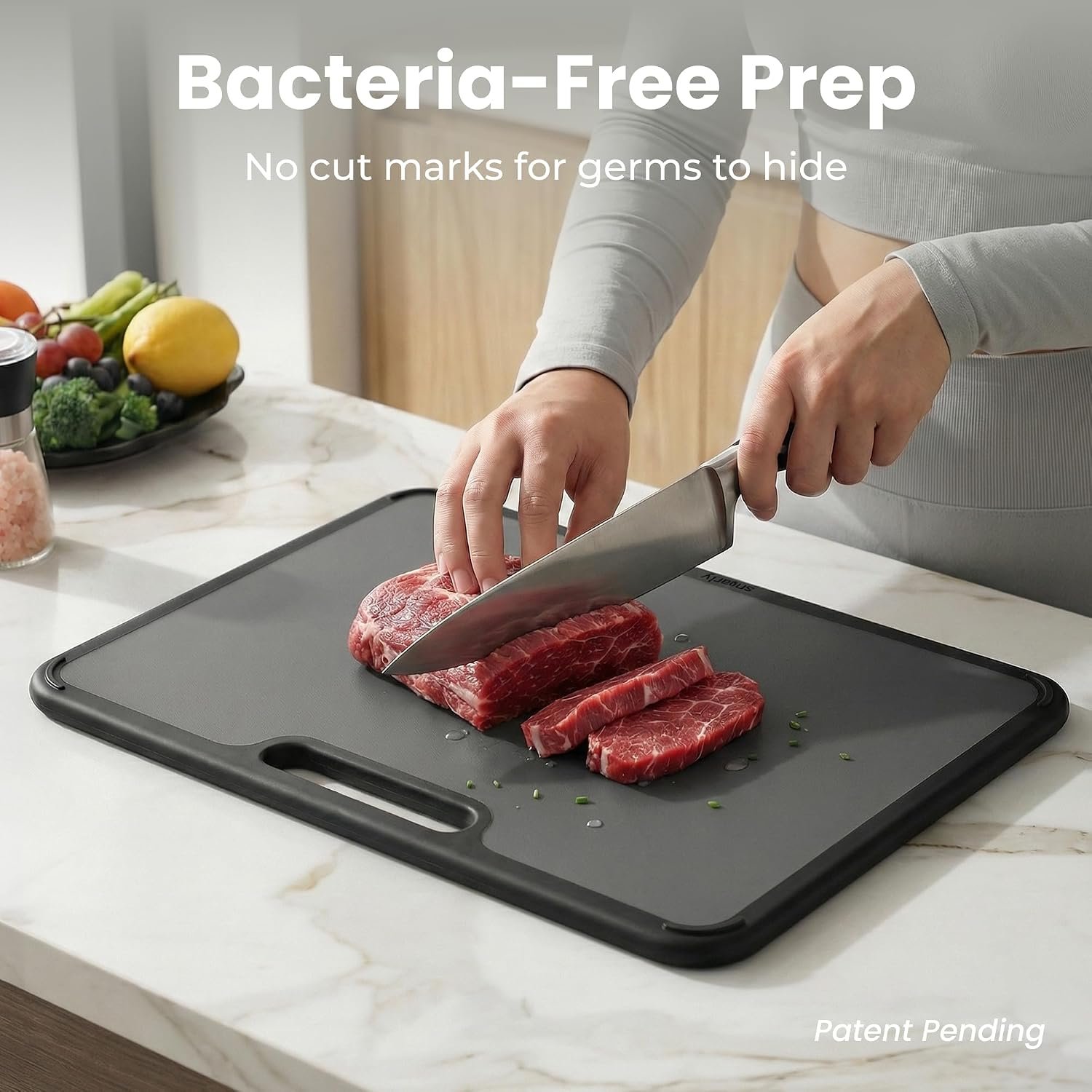 SMIRLY Plastic Cutting Board Set with Holder, 3 Pack, Dark Gray - Image 3