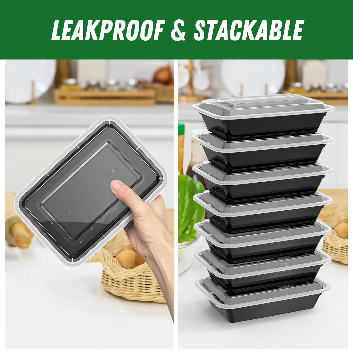 Dealusy 50 Pack (100-Piece) 32 oz Meal Prep Containers Reusable with Lids - Image 4
