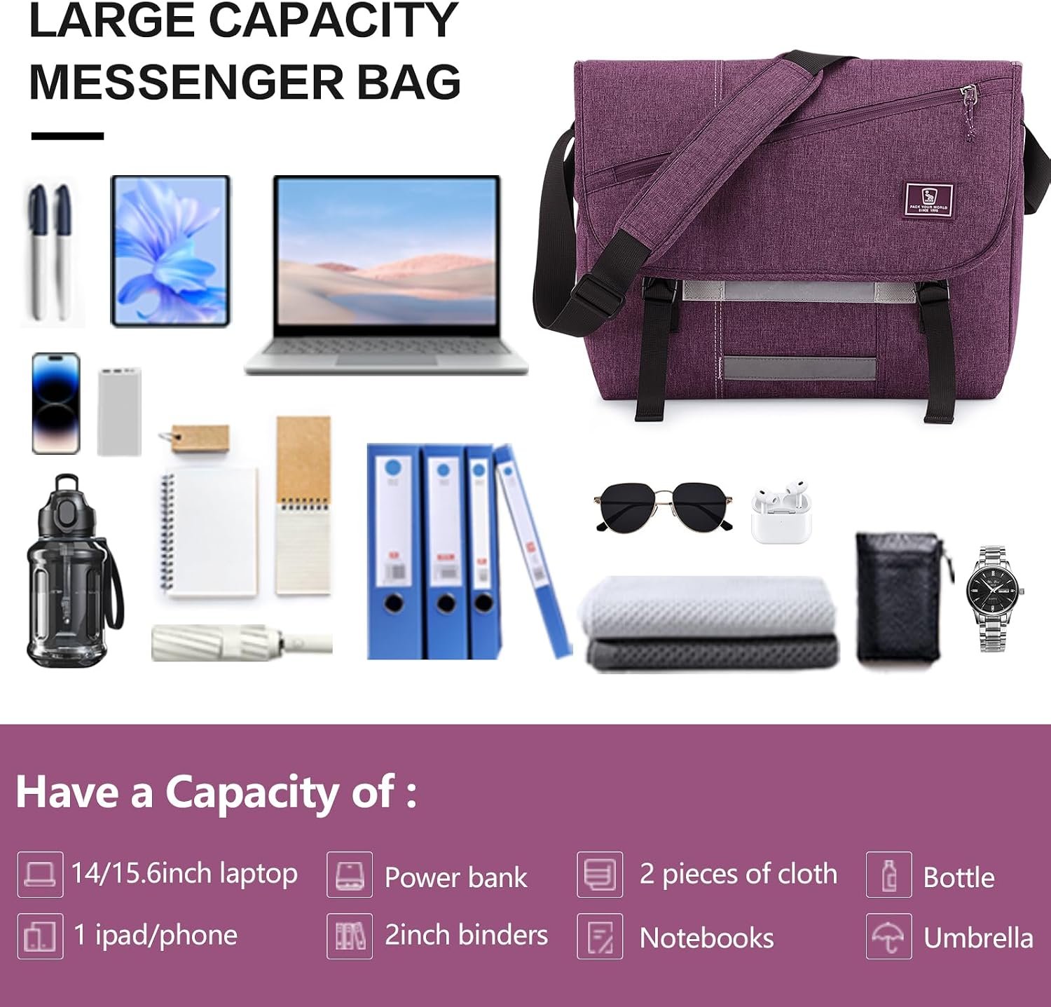 OIWAS Messenger Bag for Women, 17 Inch Laptop Crossbody Bags Men Casual Satchel Shoulder Bag College Travel Office Briefcase - Image 5