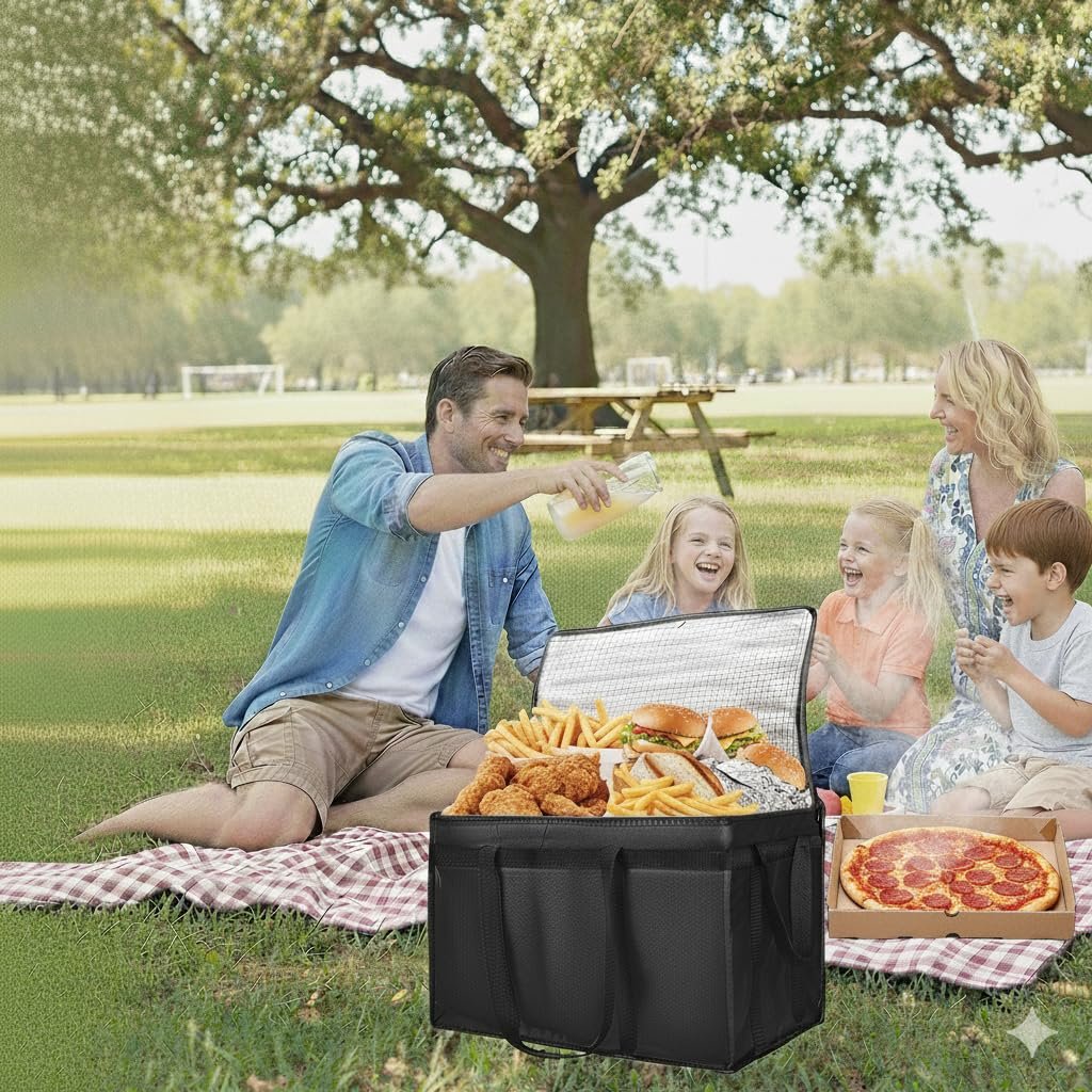 Insulated Food Delivery Bag, XXXL Insulated Reusable Grocery Cooler/Hot Bags, Tote Bag for Shopping/Travel/Doordash, Catering Bag Doordash 22x14x13, Black, 1-Pack - Image 8